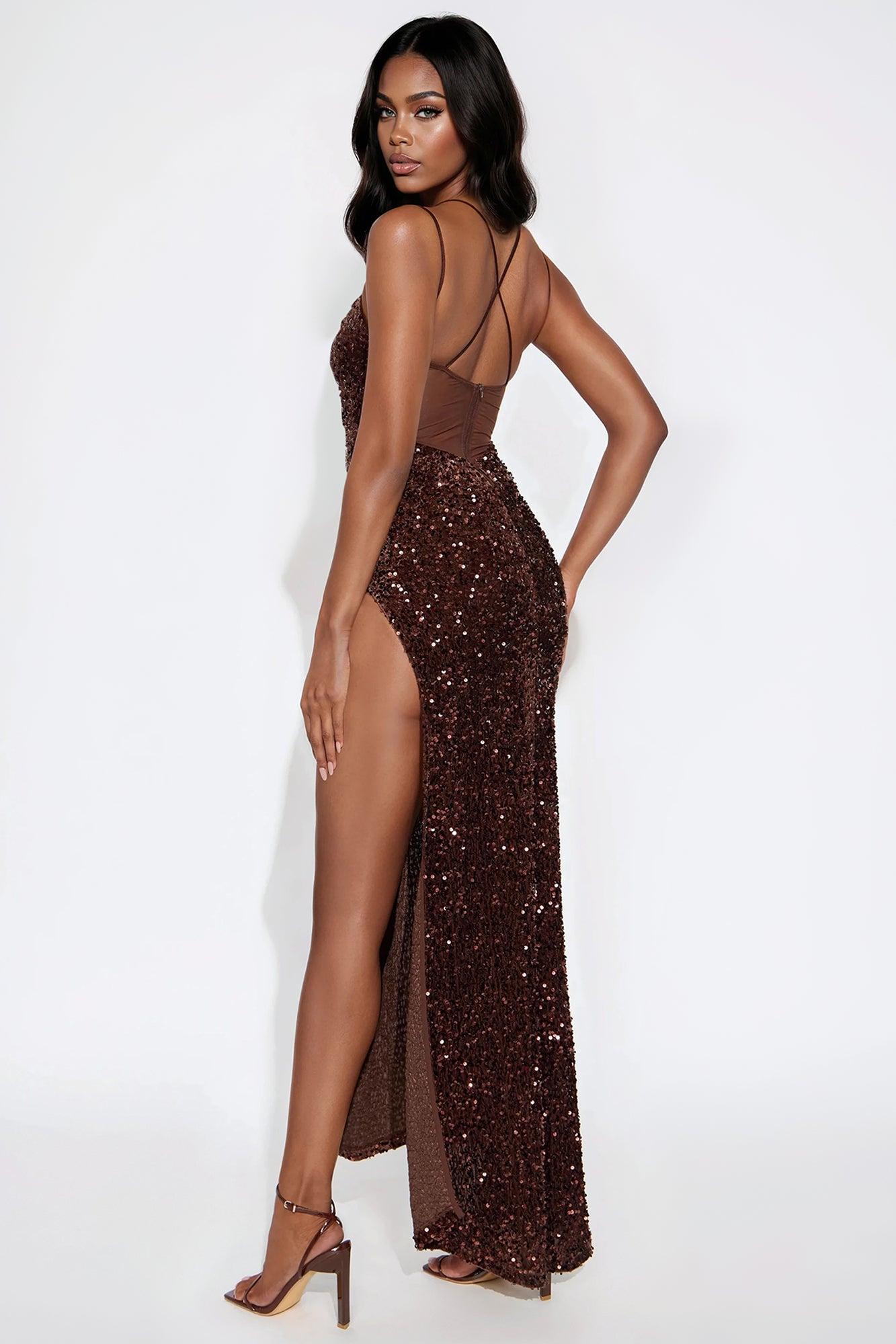 Krissy Sequin Maxi Dress - Chocolate Female Product Image