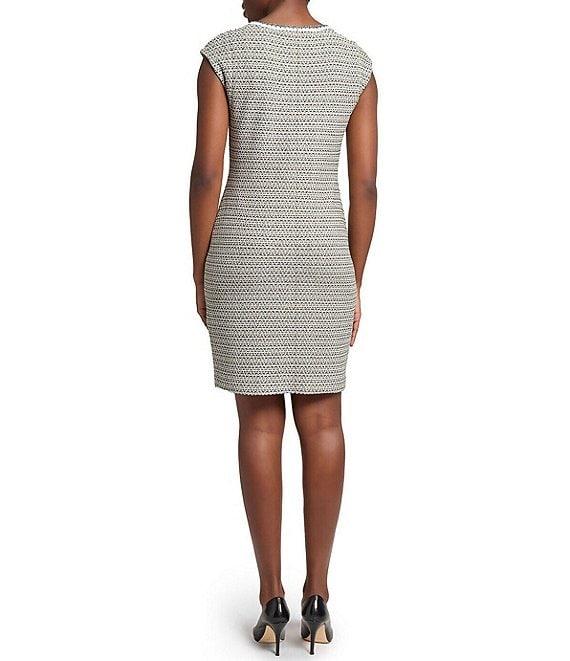 Ming Wang x Tanya Foster Tweed Knit Round Neck Cap Sleeve Sheath Dress Product Image