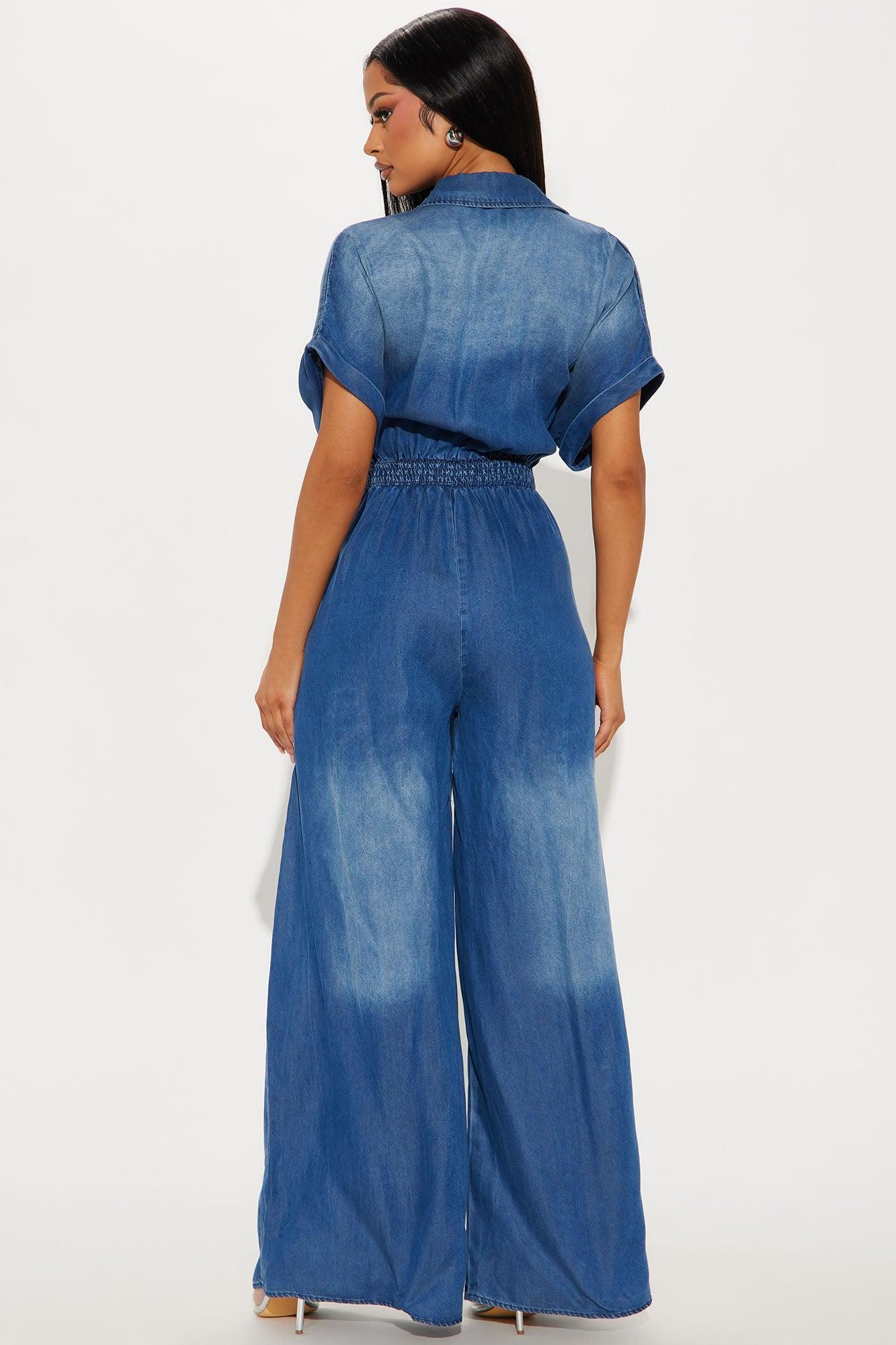 Lorette Chambray Jumpsuit - Medium Wash Product Image