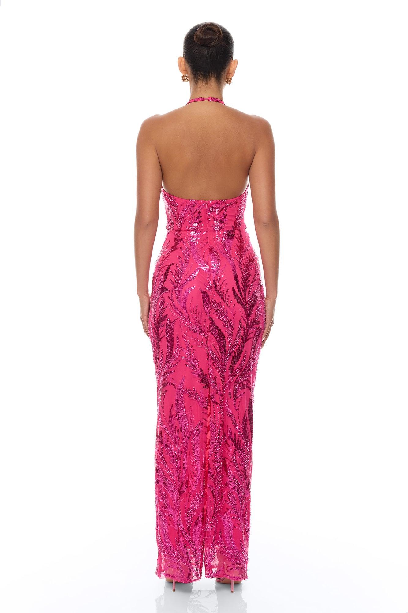 Darrah Halter Embellished Maxi Dress - Hot Pink Female Product Image