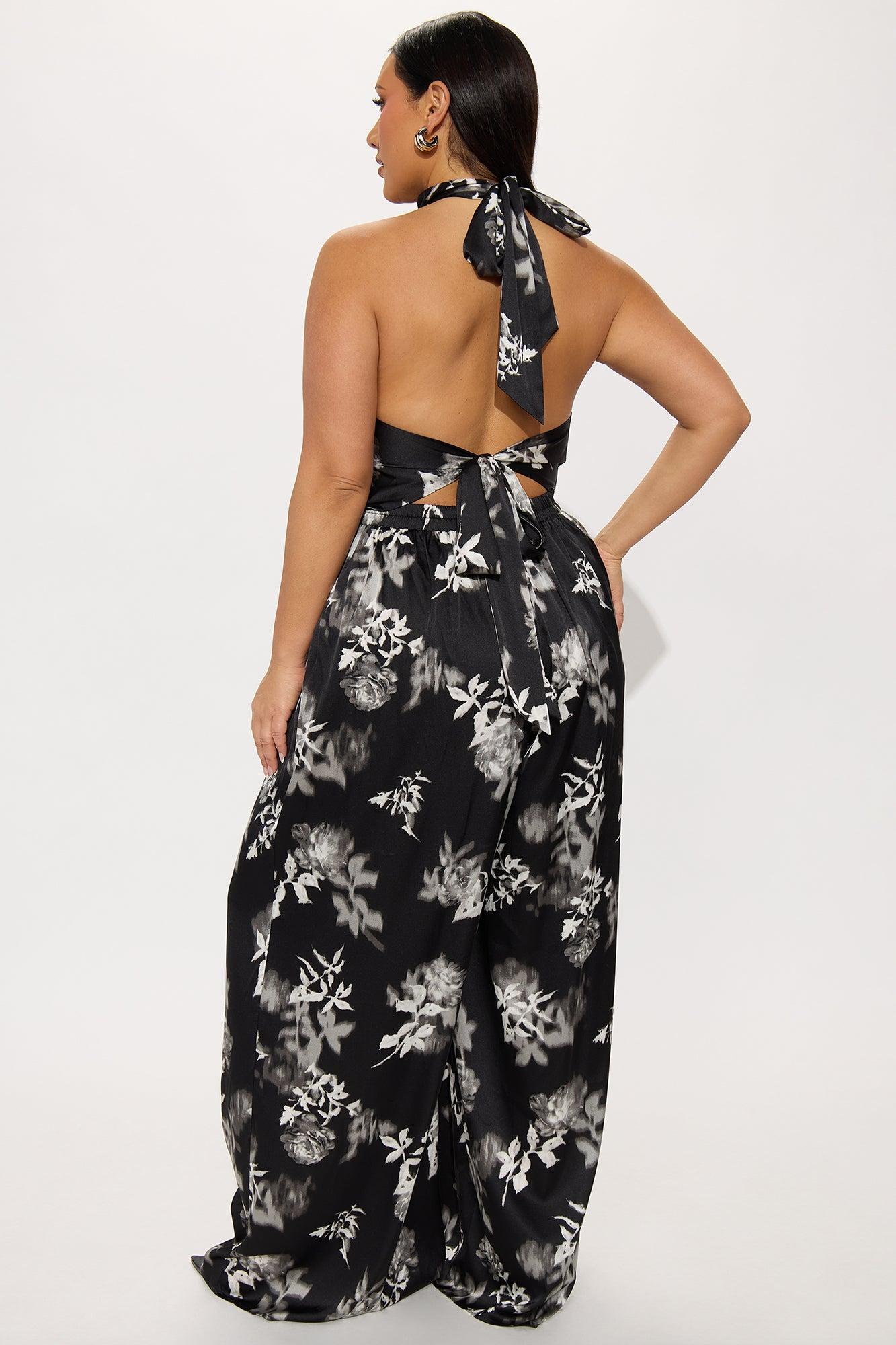 Something About You Satin Jumpsuit - Black/White Female Product Image