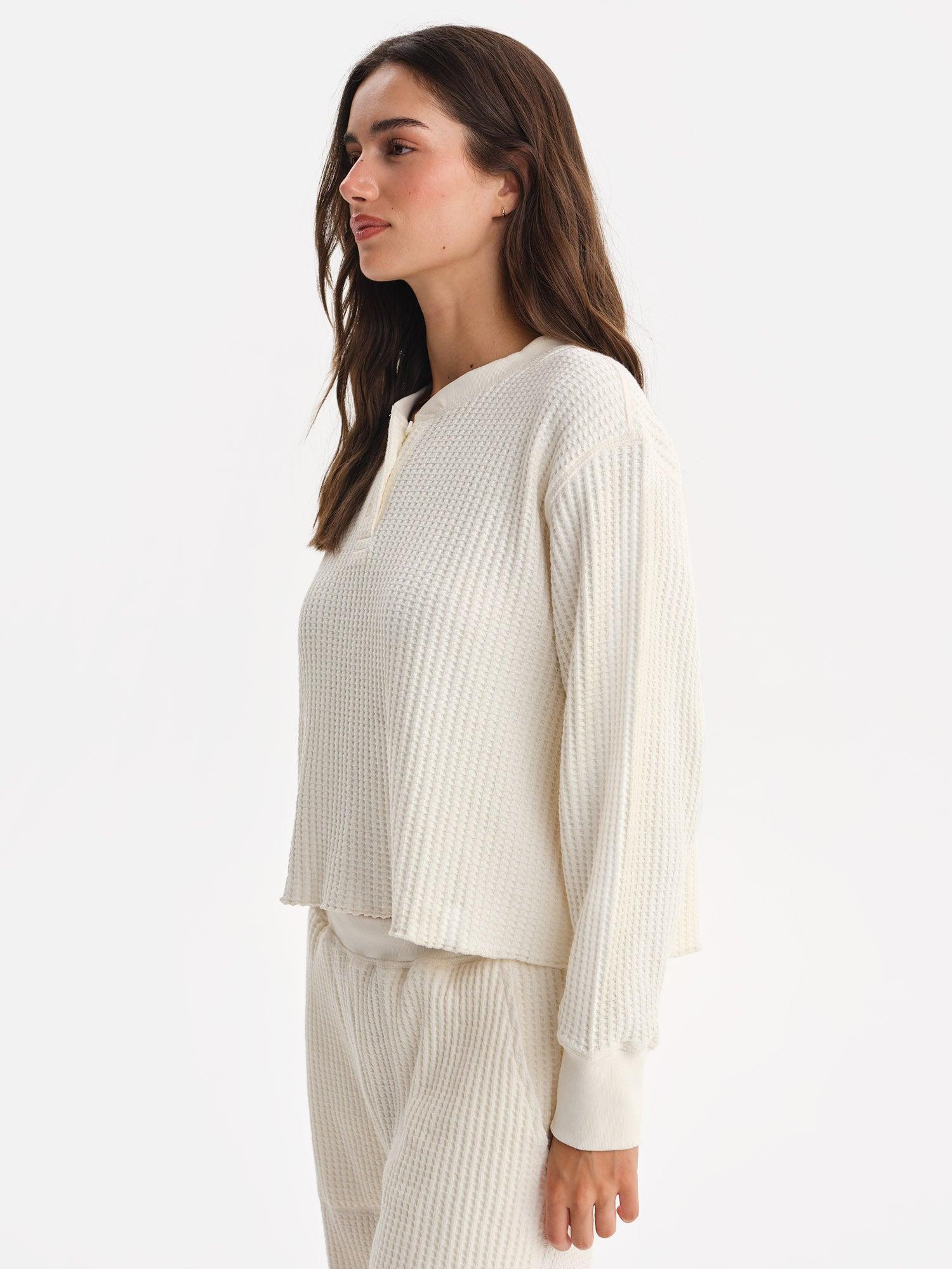 Organic Waffle Cropped Henley Female Product Image