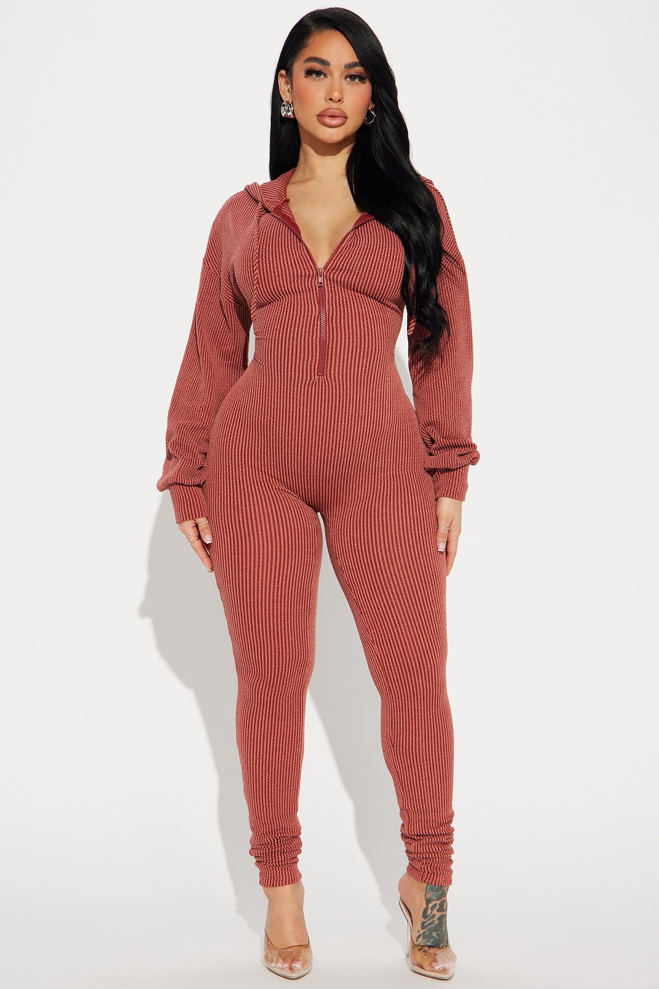 Izara Ribbed Jumpsuit - Rust Product Image