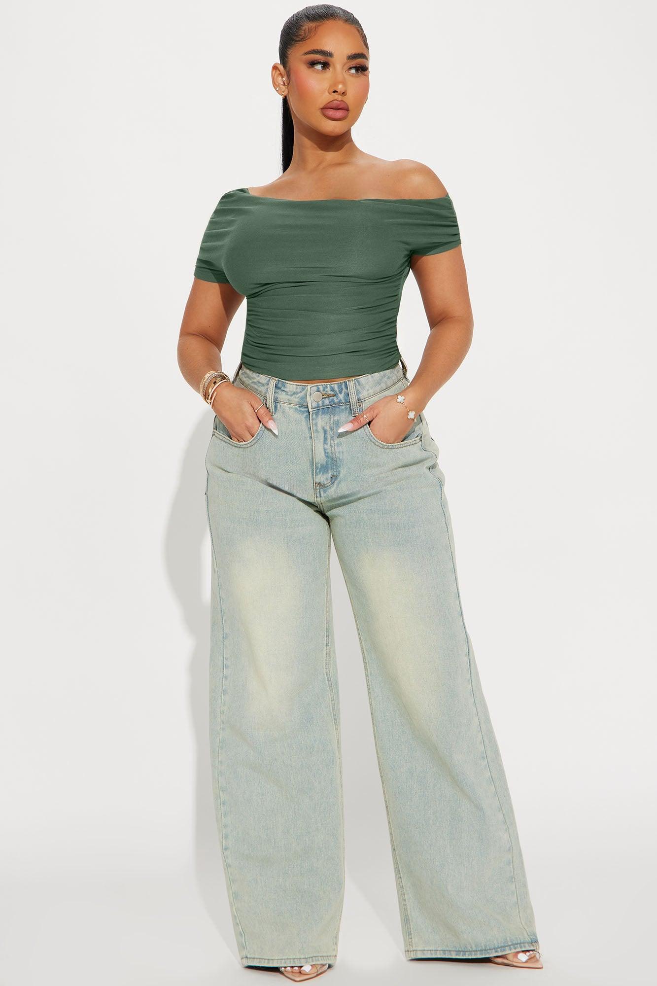 Oksana One Shoulder Top - Olive Product Image