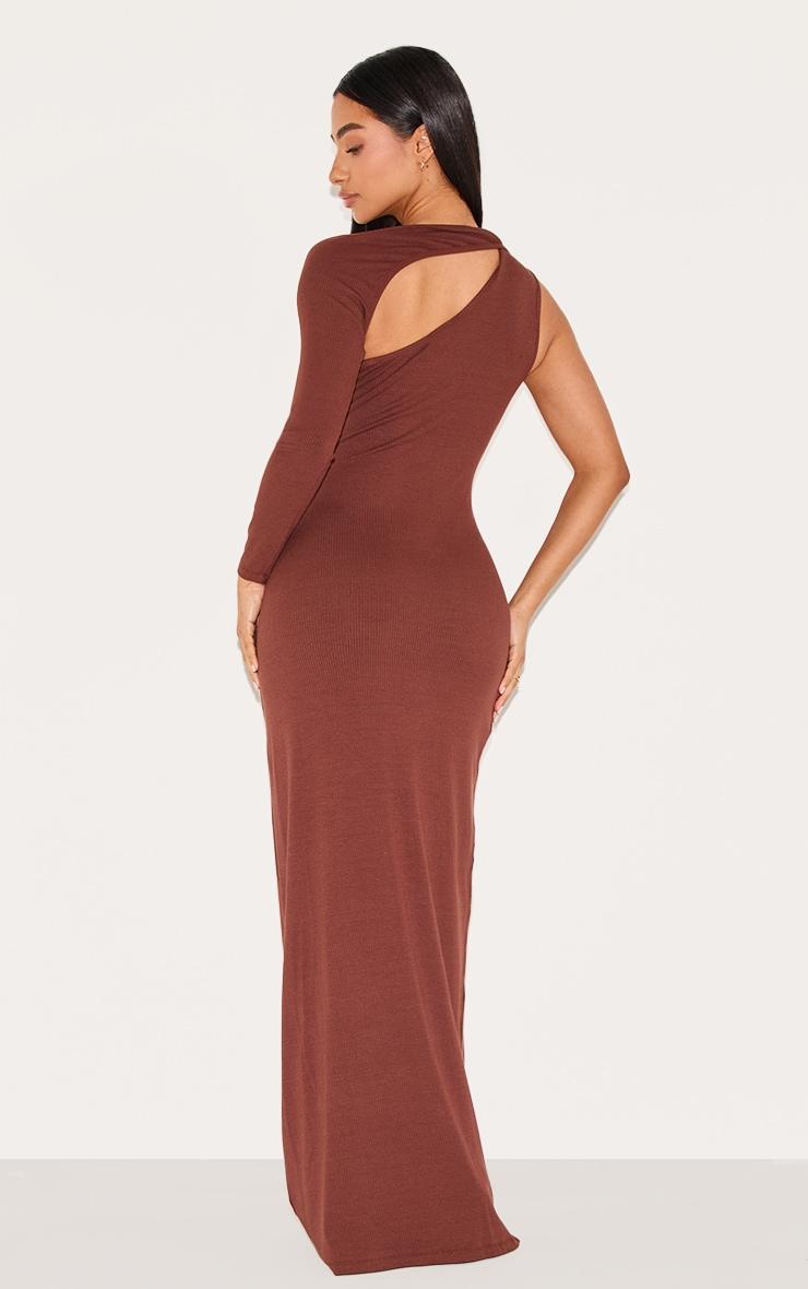 Petite Chocolate Ribbed One Sleeve Maxi Dress Product Image