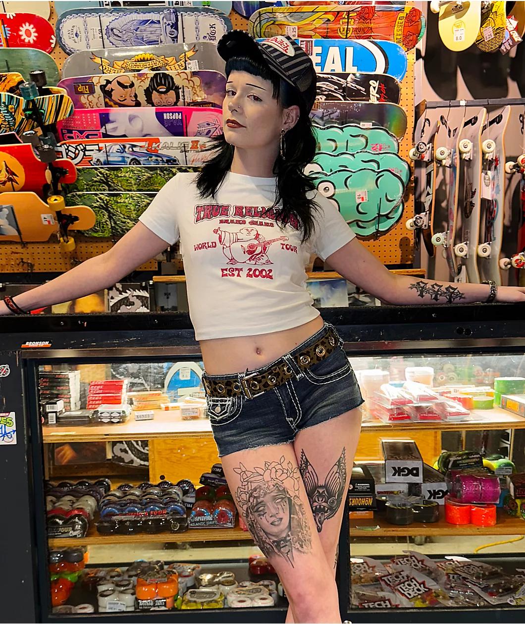 True Religion Heritage White Crop T-Shirt Product Image