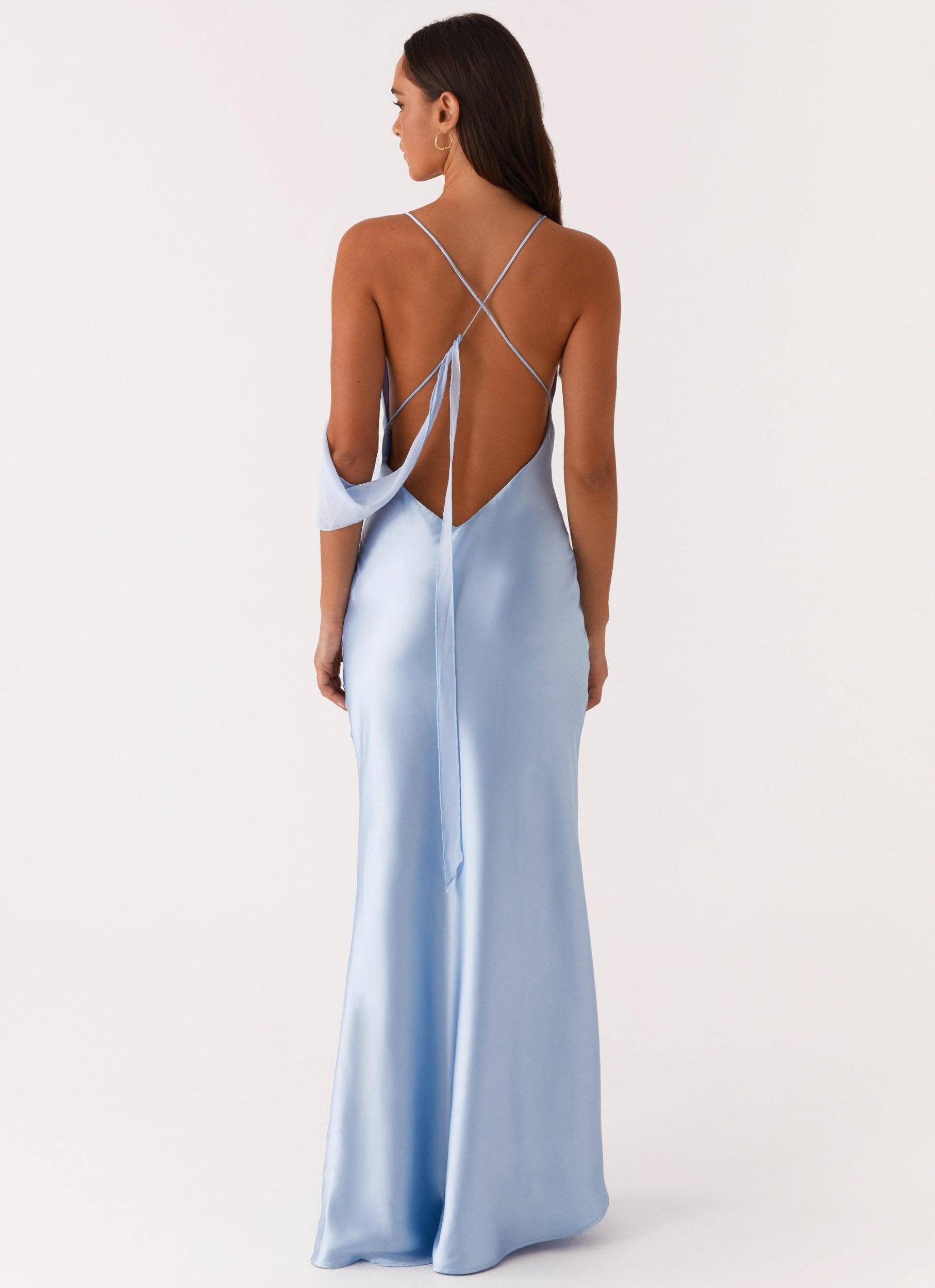 Too Sweet Satin Maxi Dress - Blue Product Image