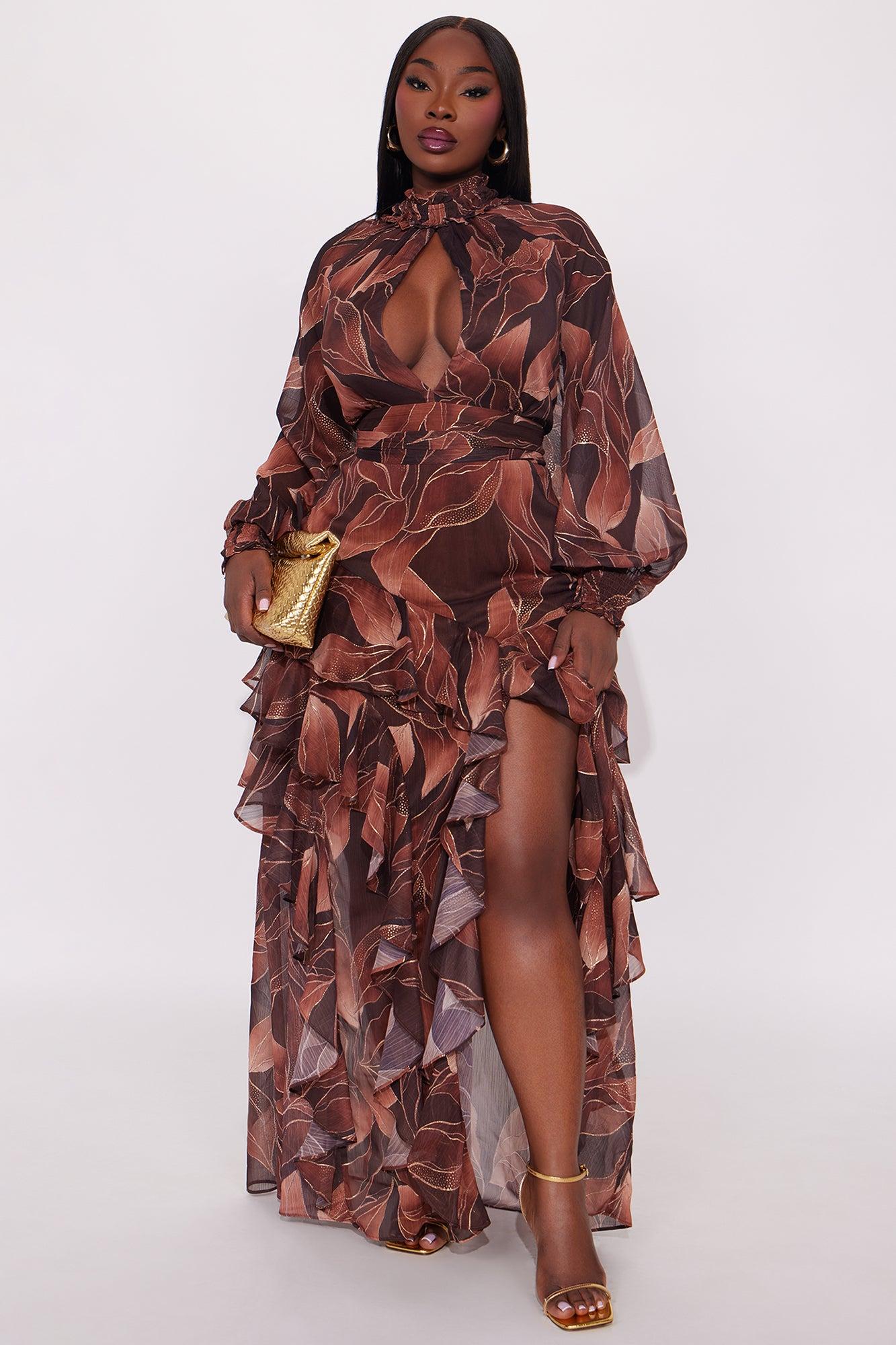 Sofia Chiffon Maxi Dress - Brown/combo Female Product Image