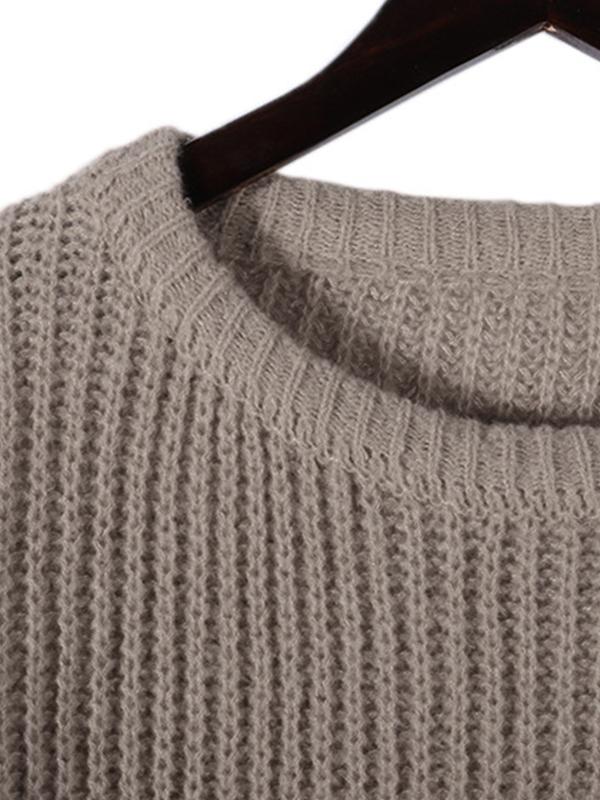 Solid Crew Neck Knit Sweater Product Image