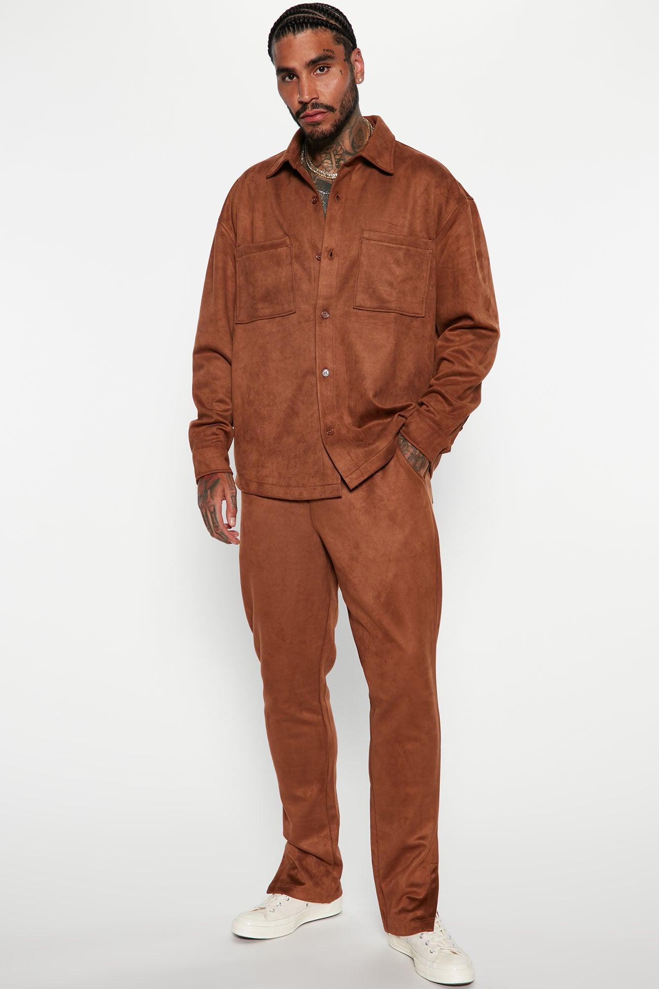 Dre Faux Suede Long Sleeve Button Up Shirt - Camel Product Image