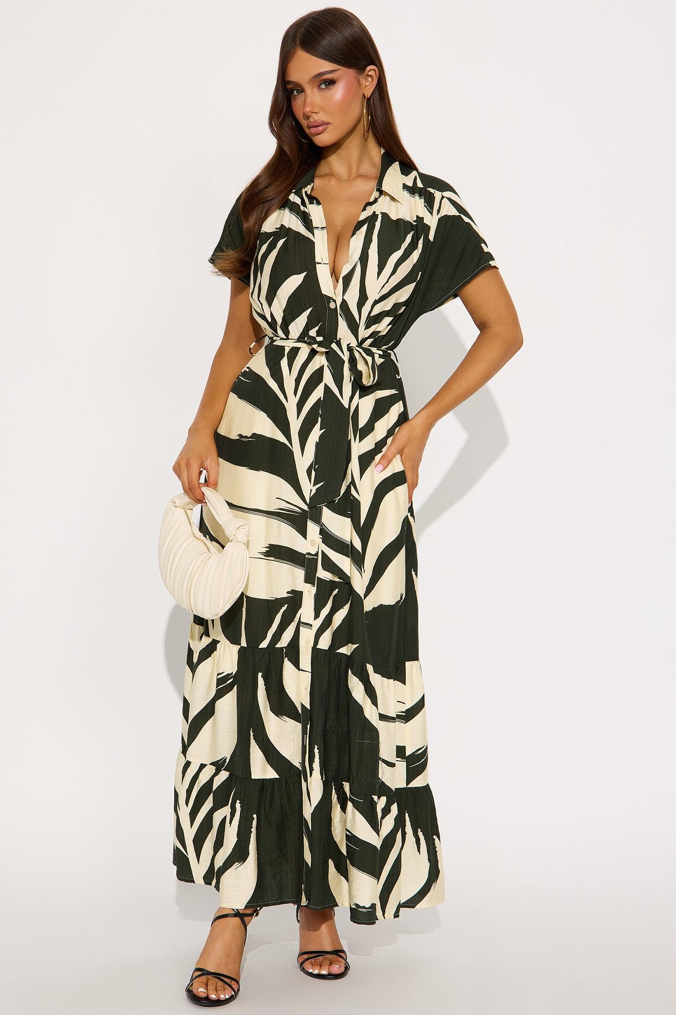 By The Seashore Linen Maxi Dress - Olive/combo Female Product Image