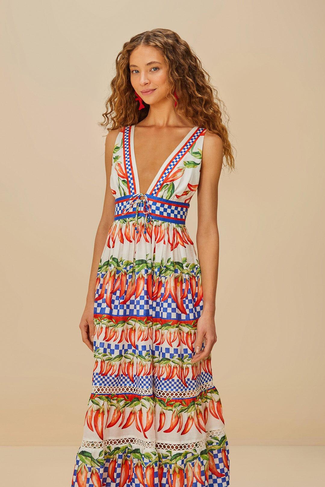 Off-White Picnic Peppers Ainika Midi Dress Product Image