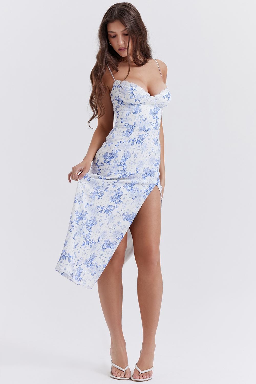 Charlotte  blue print corset midi dress Product Image