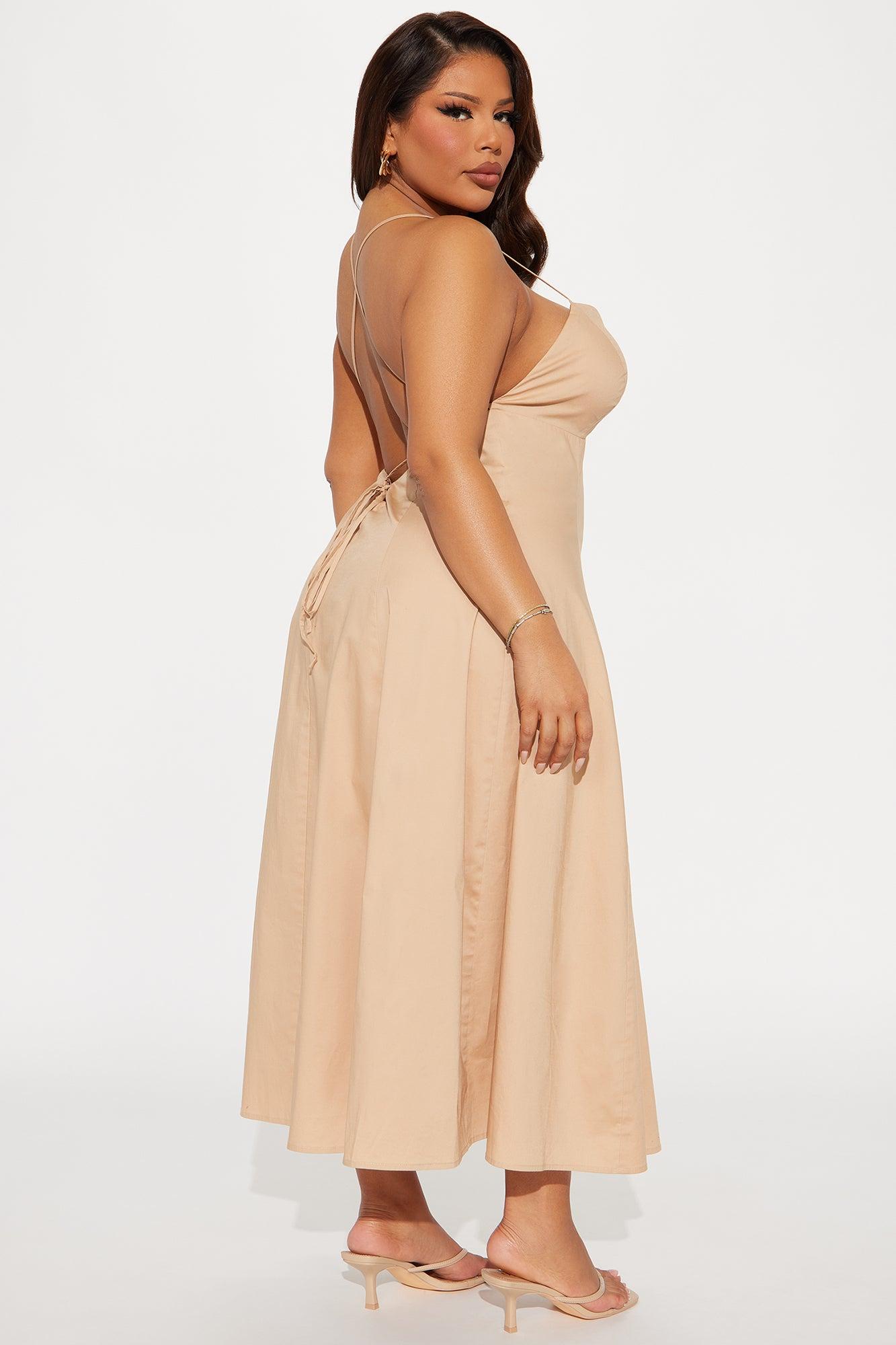 Feminine Touch Poplin Midi Dress - Khaki Product Image