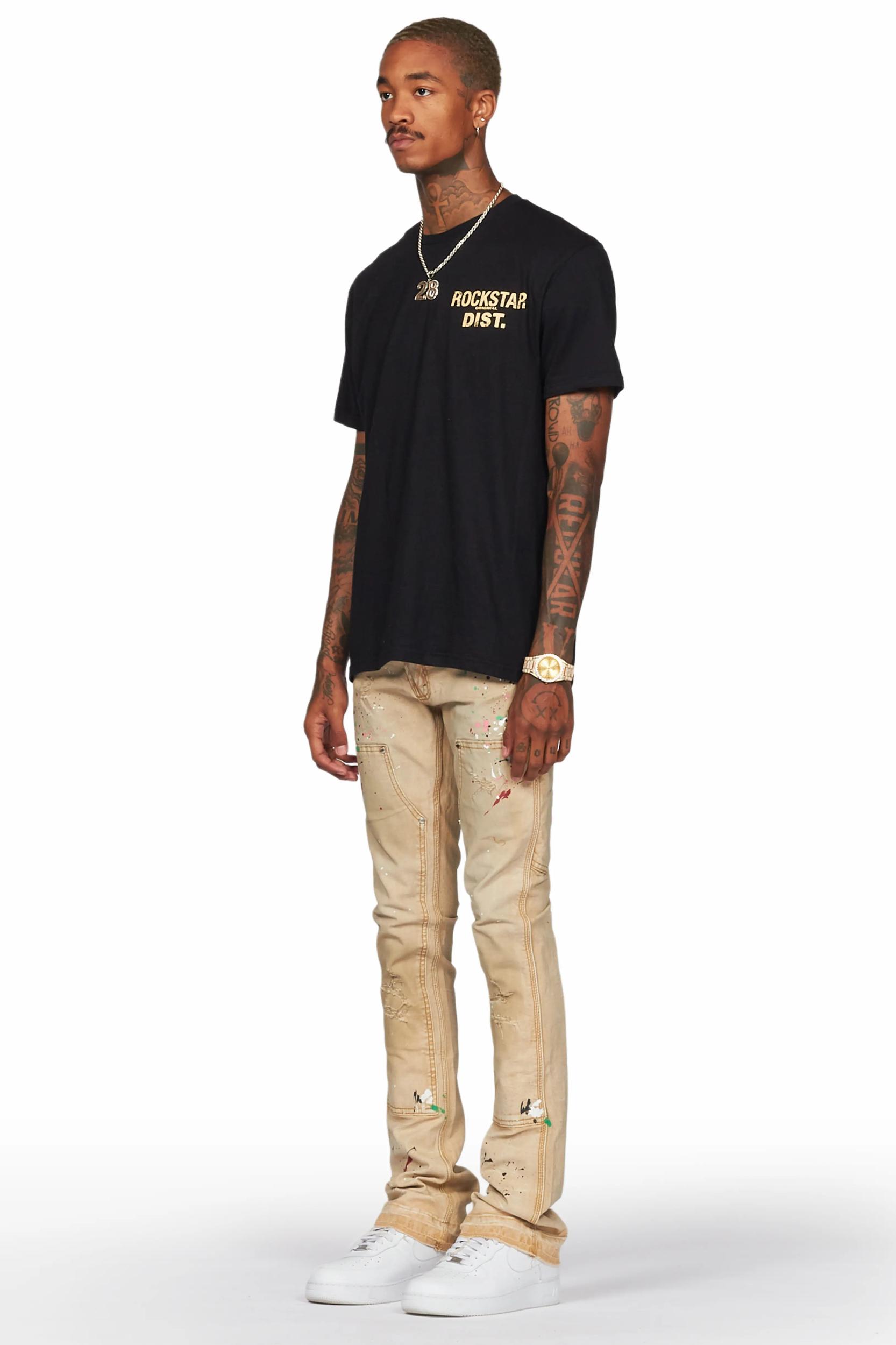 Zoticus Beige Stacked Flare Jean Male Product Image