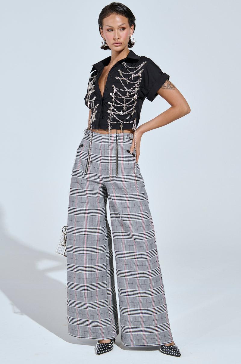 DARIA WIDE LEG PLAID PANT Product Image