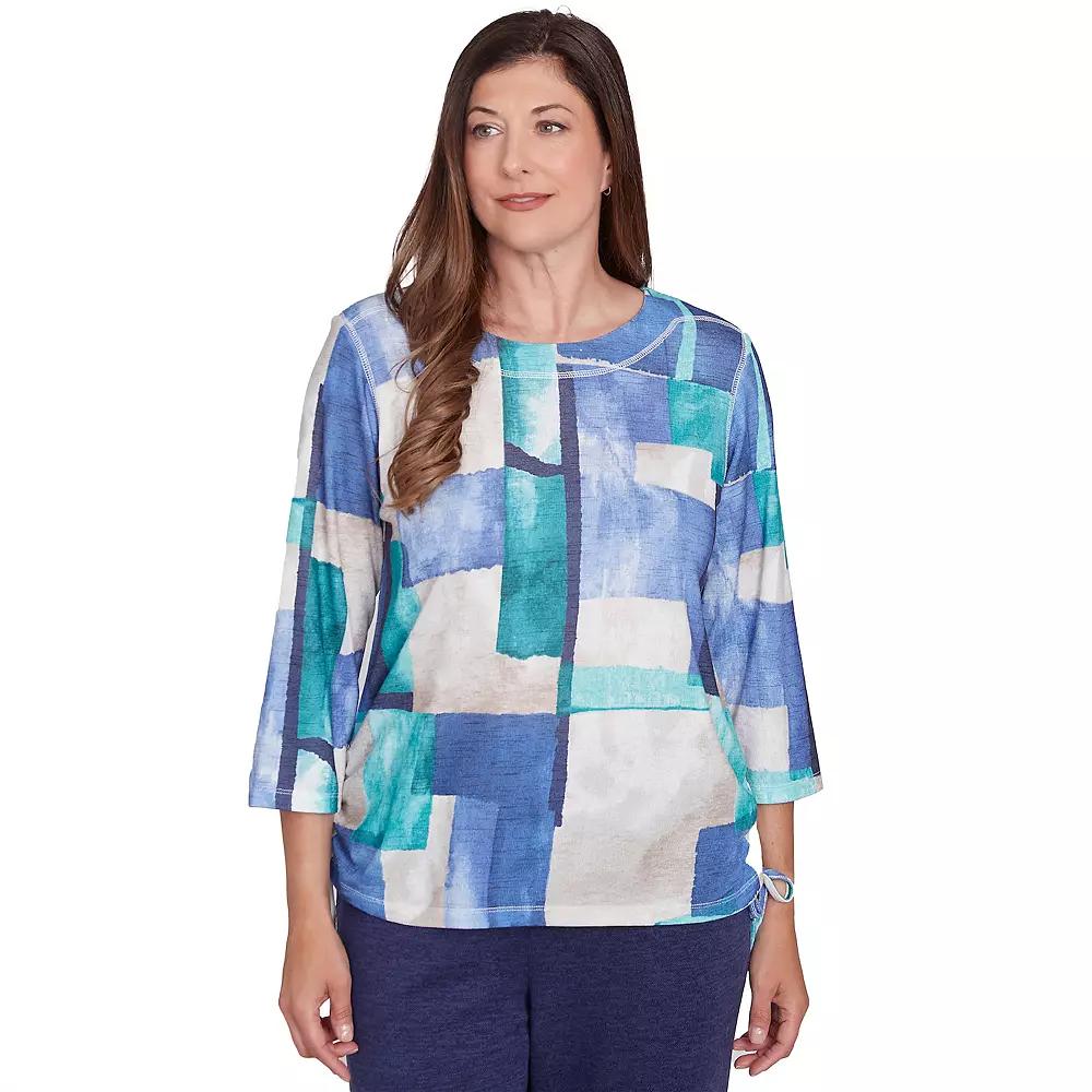 Women's Alfred Dunner Blue Tone Box Print Top, Size: Medium, Multi Blue Product Image