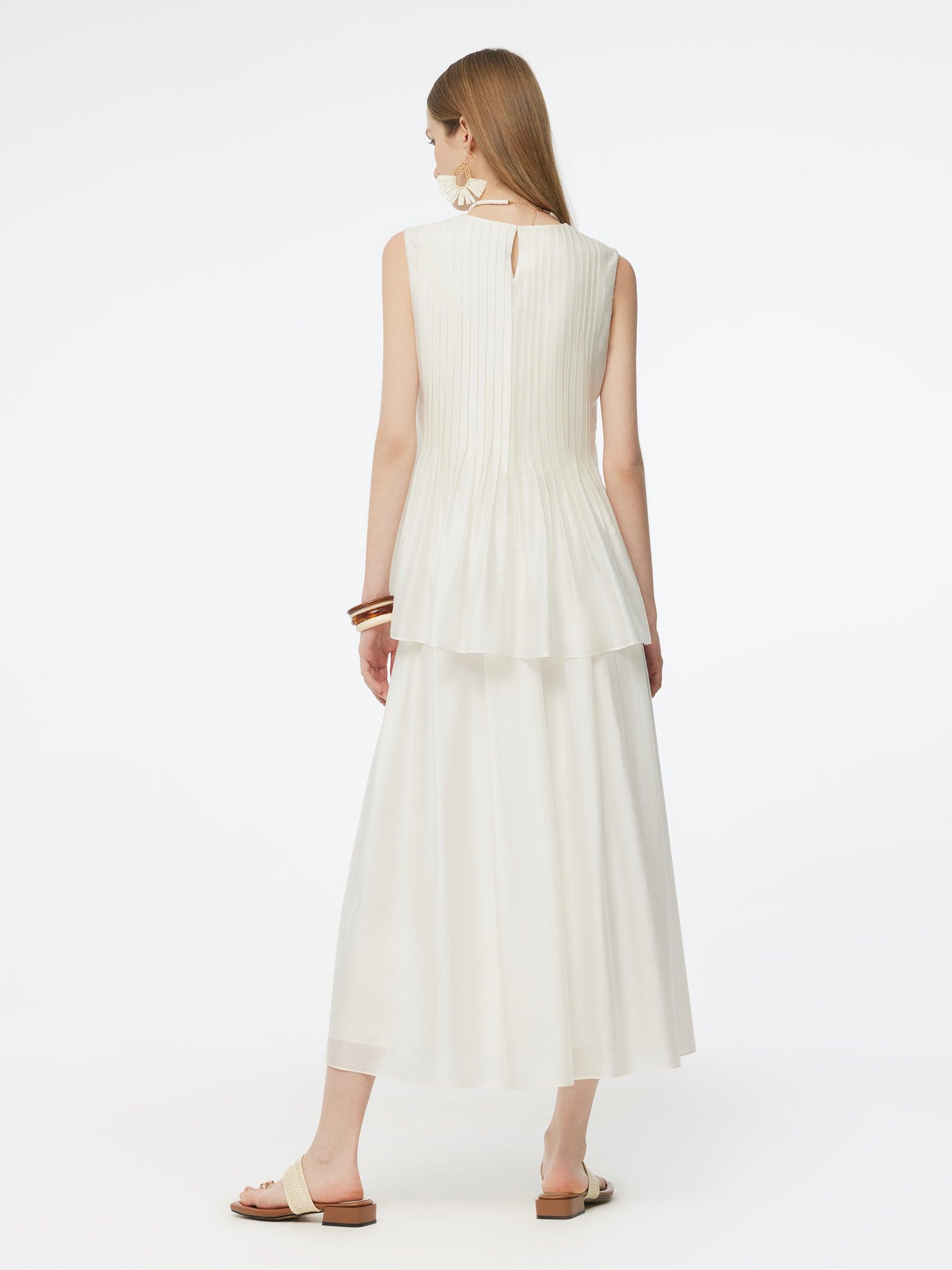 Tencel Blend Pleated Tank Top And Skirt Two-Piece Set Product Image