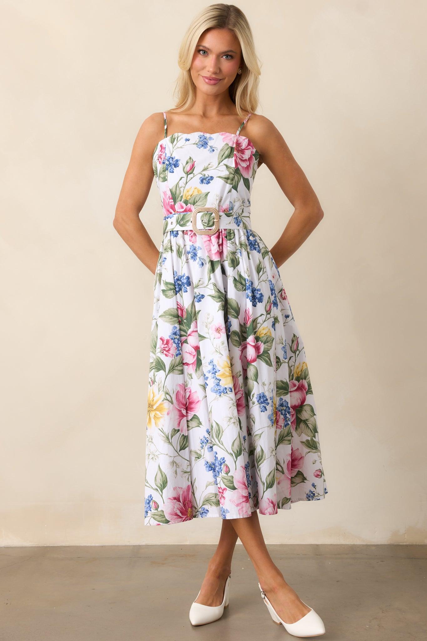 Colette Dream Garden Floral Cotton Belted Midi Dress Product Image