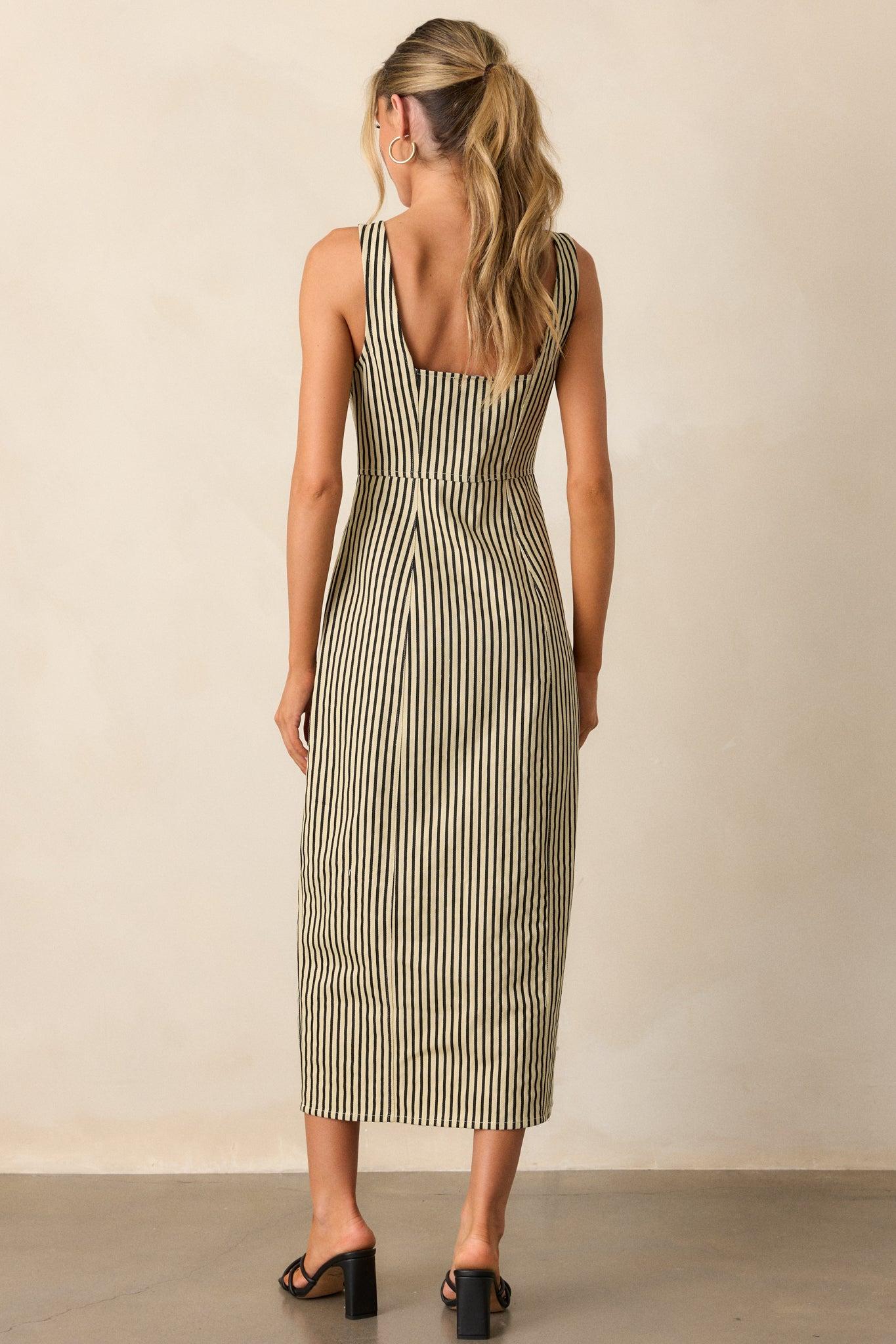 Timeless Beauty Black Stripe Zip Front Denim Maxi Dress Product Image