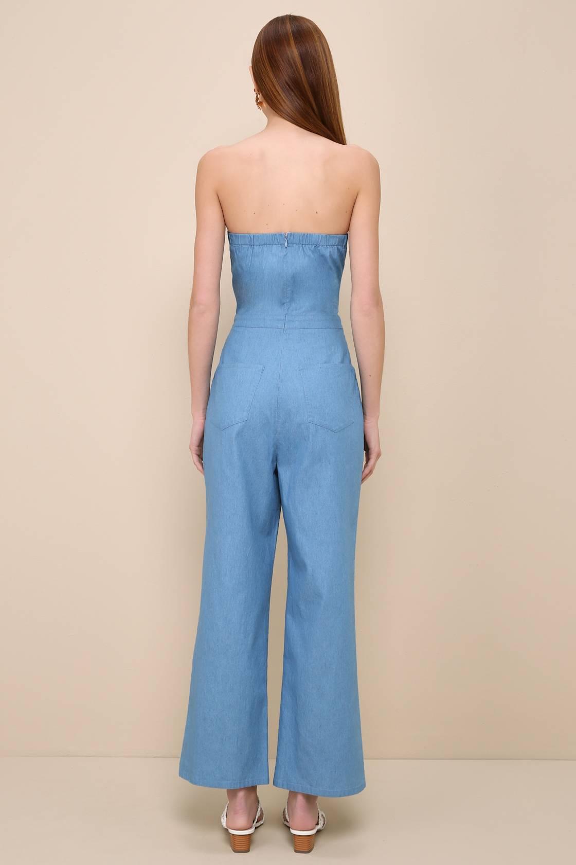 Lovely Sunshine Medium Wash Strapless Straight Leg Jumpsuit Product Image