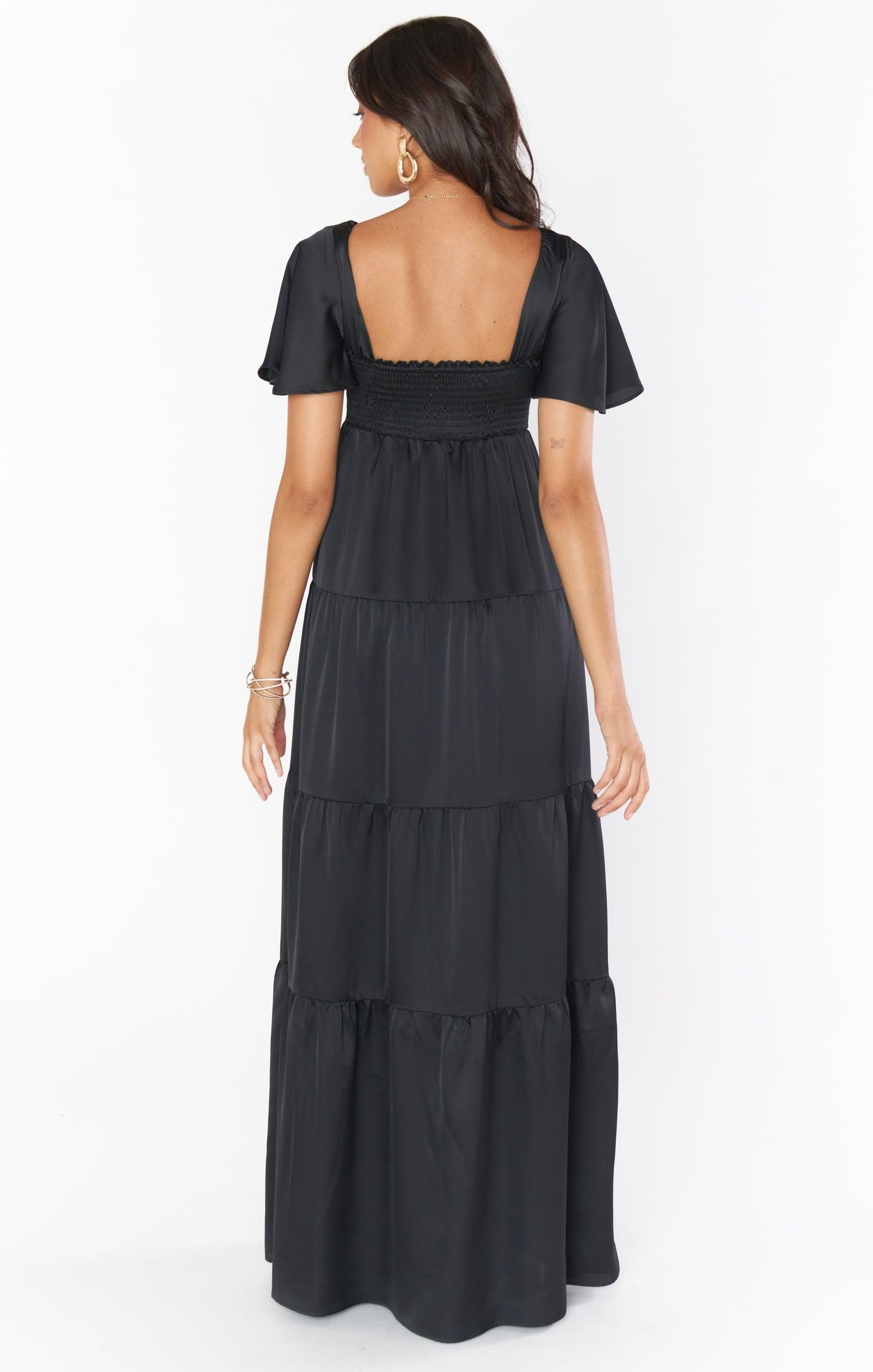 Nicole Maxi Dress ~ Black Luxe Satin Product Image