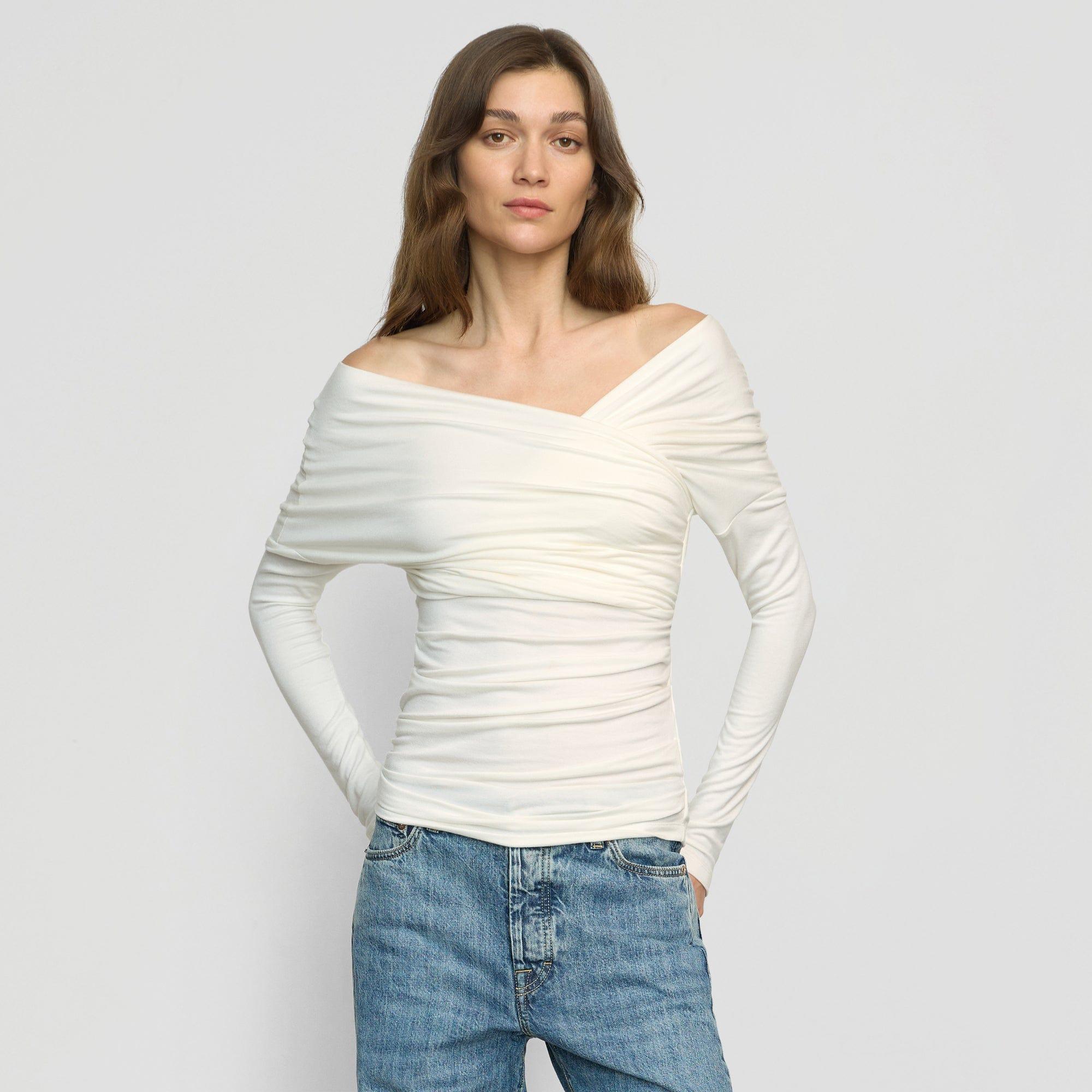 Theresa Ruched Off-Shoulder Long-Sleeve Tee Product Image