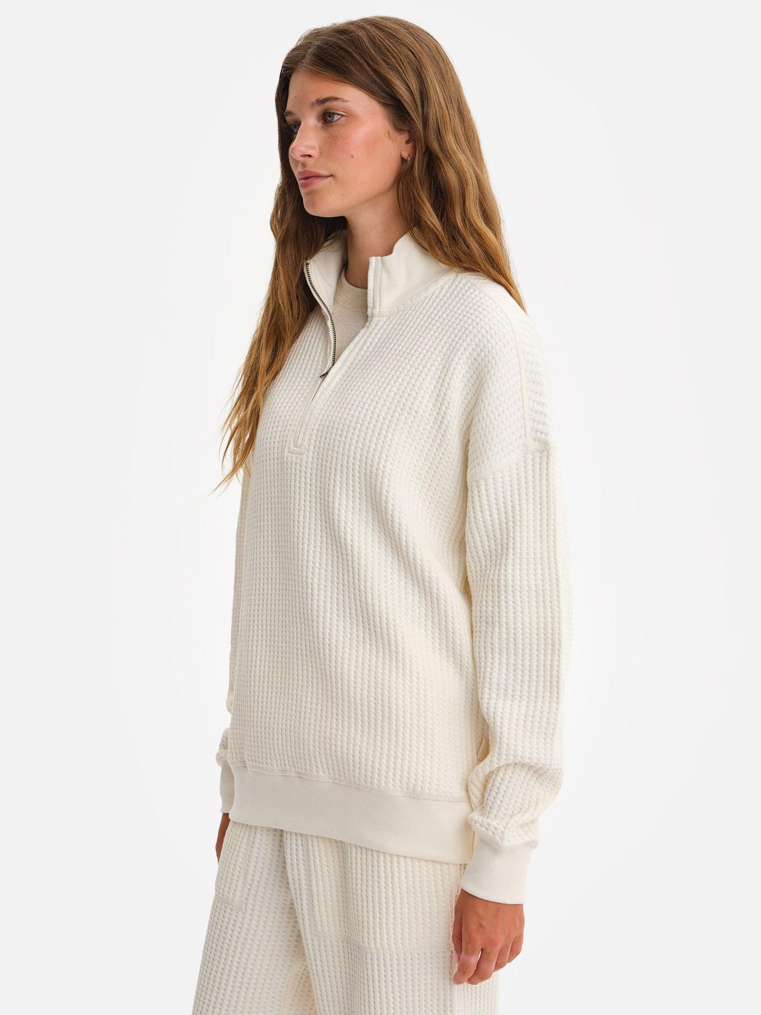 Organic Waffle Collared Half-Zip Sweatshirt Female Product Image