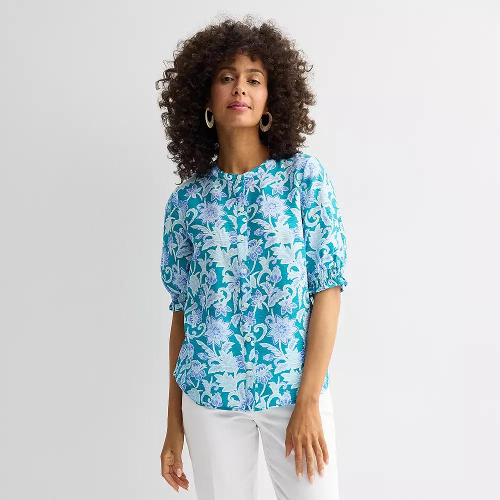 Women's Croft & Barrow® Woven Split Neck Shirt, Size: XL, Pink Fun Garden Product Image