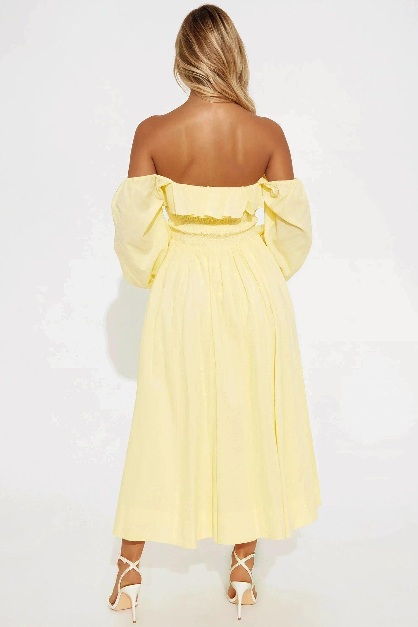 Daydreaming Puff Sleeve Midi Dress - Yellow Product Image