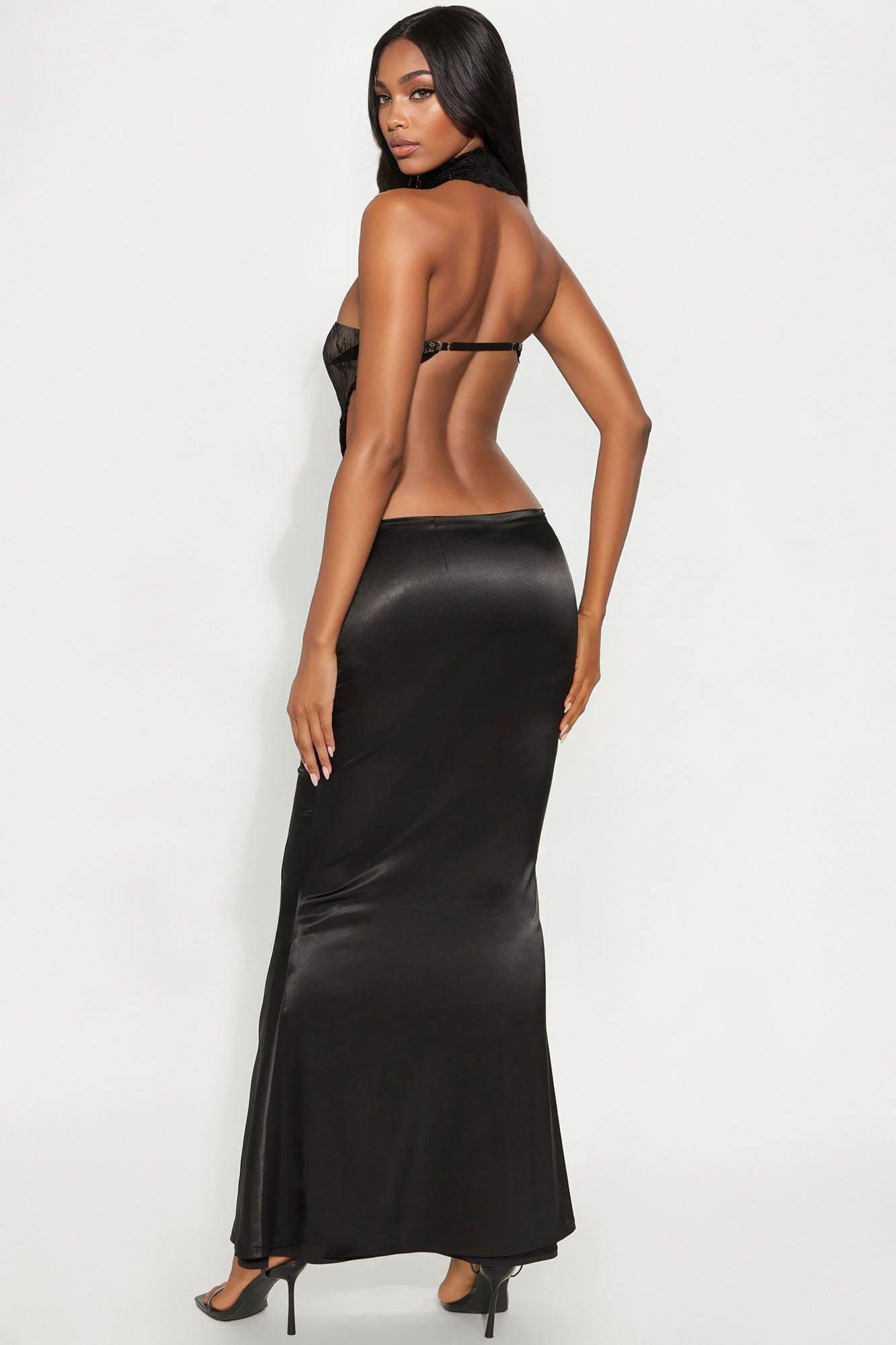 Jennifer Lace Satin Maxi Dress - Black Female Product Image