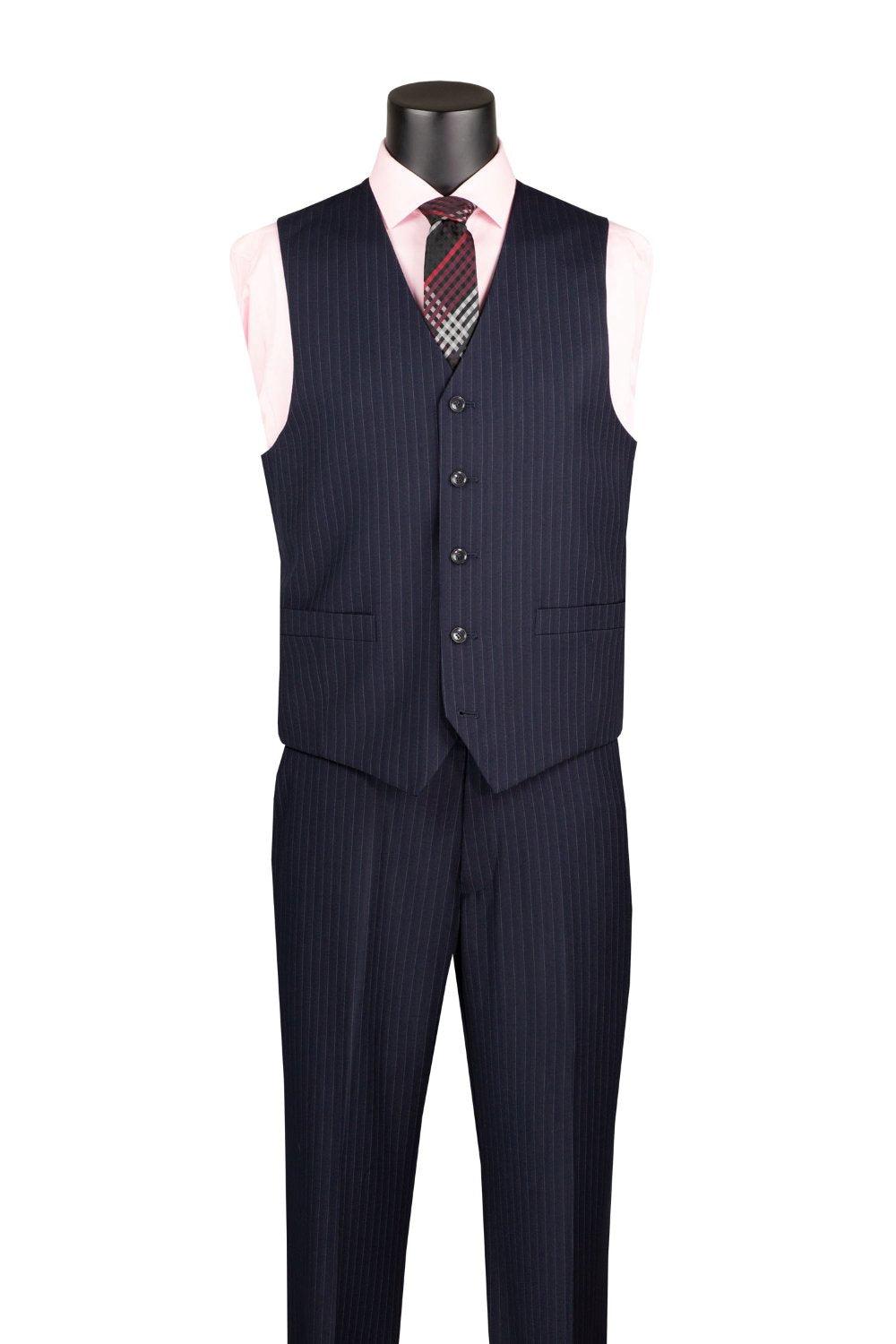 Sovana Collection - Regular Fit 3 Piece Suit 2 Button Tone on Tone Stripe in Navy Product Image