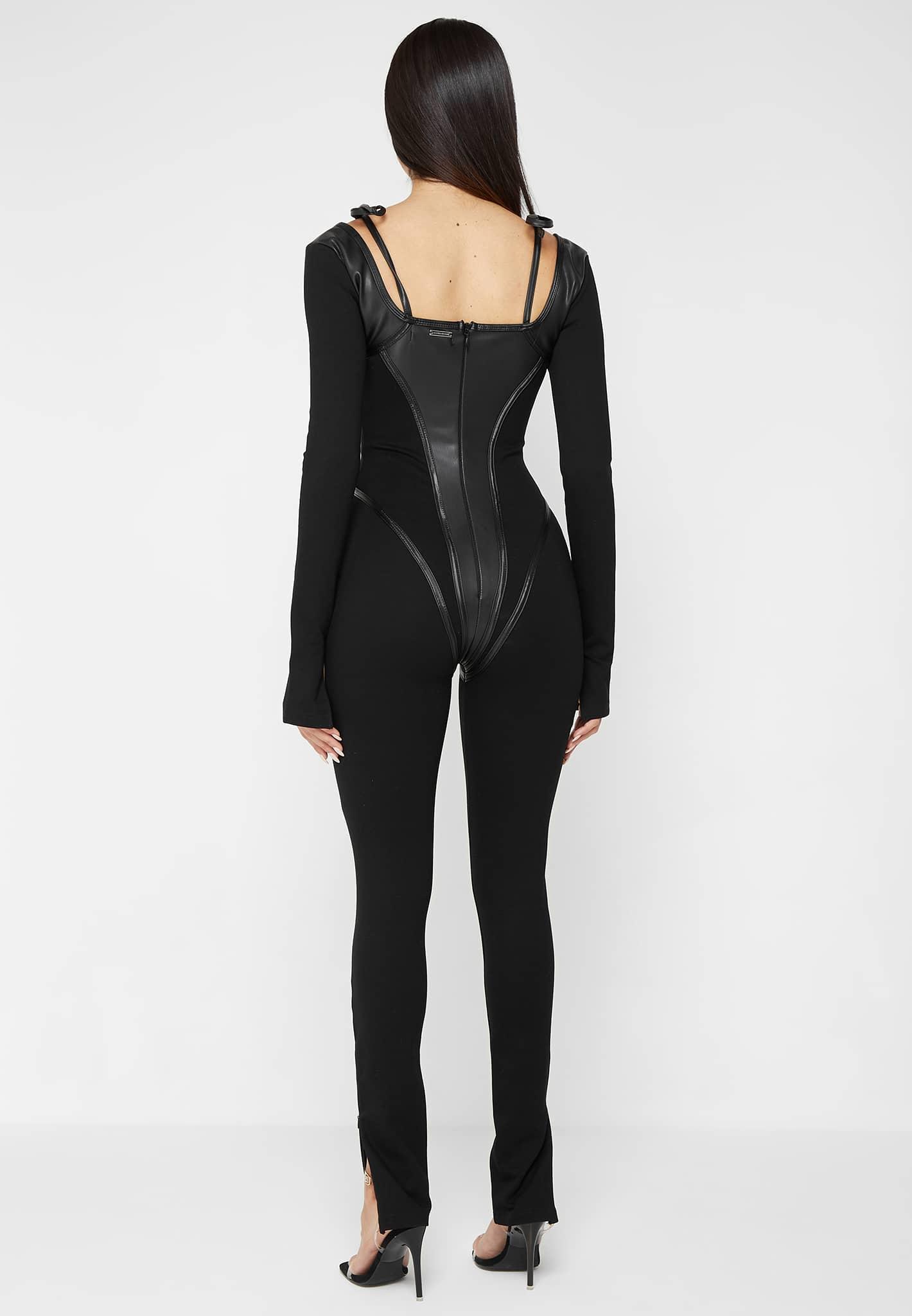 Leather and Bandage Corset Jumpsuit - Black Female Product Image