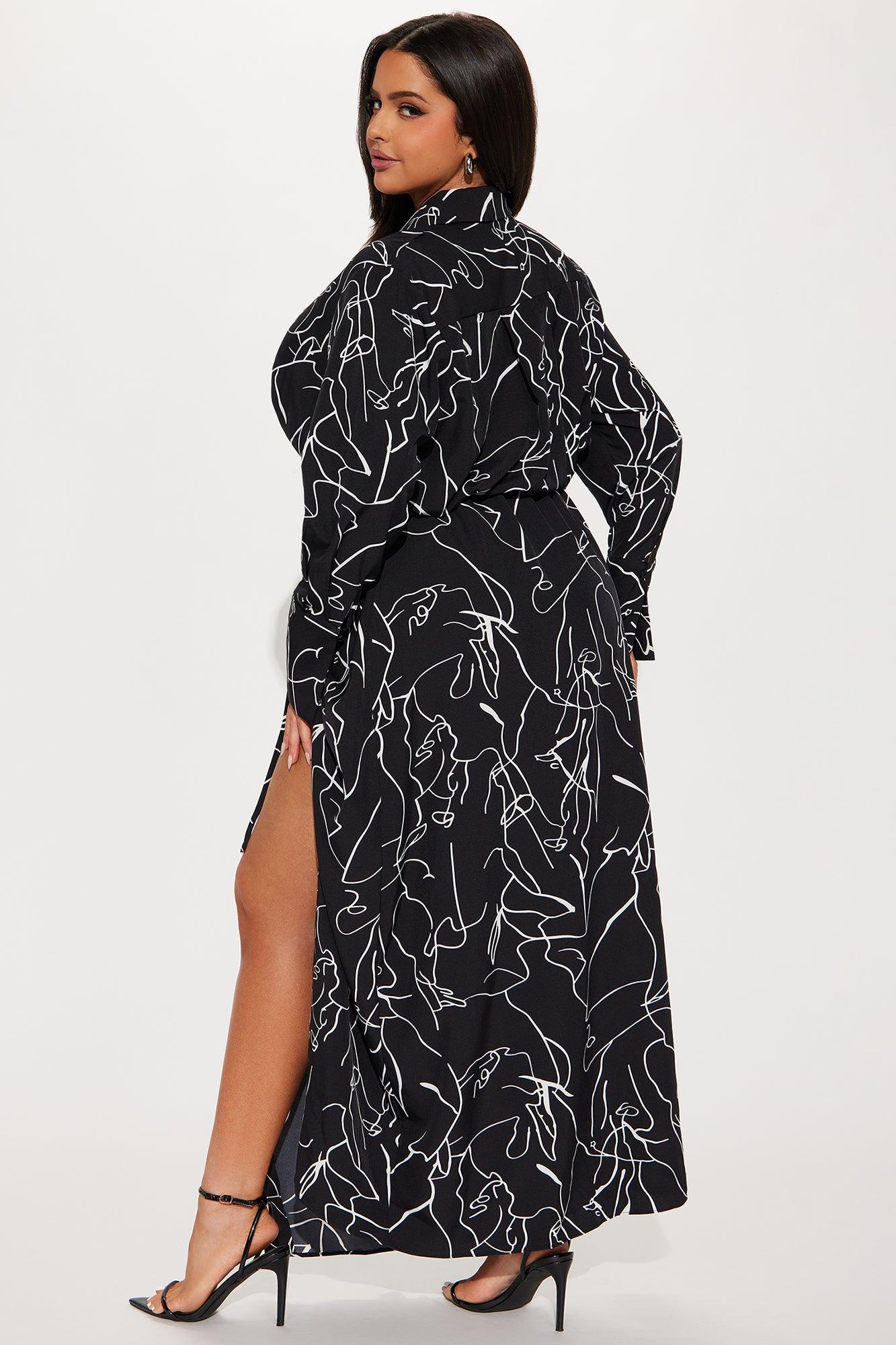 Juliet Long Sleeve Maxi Dress - Black/White Product Image