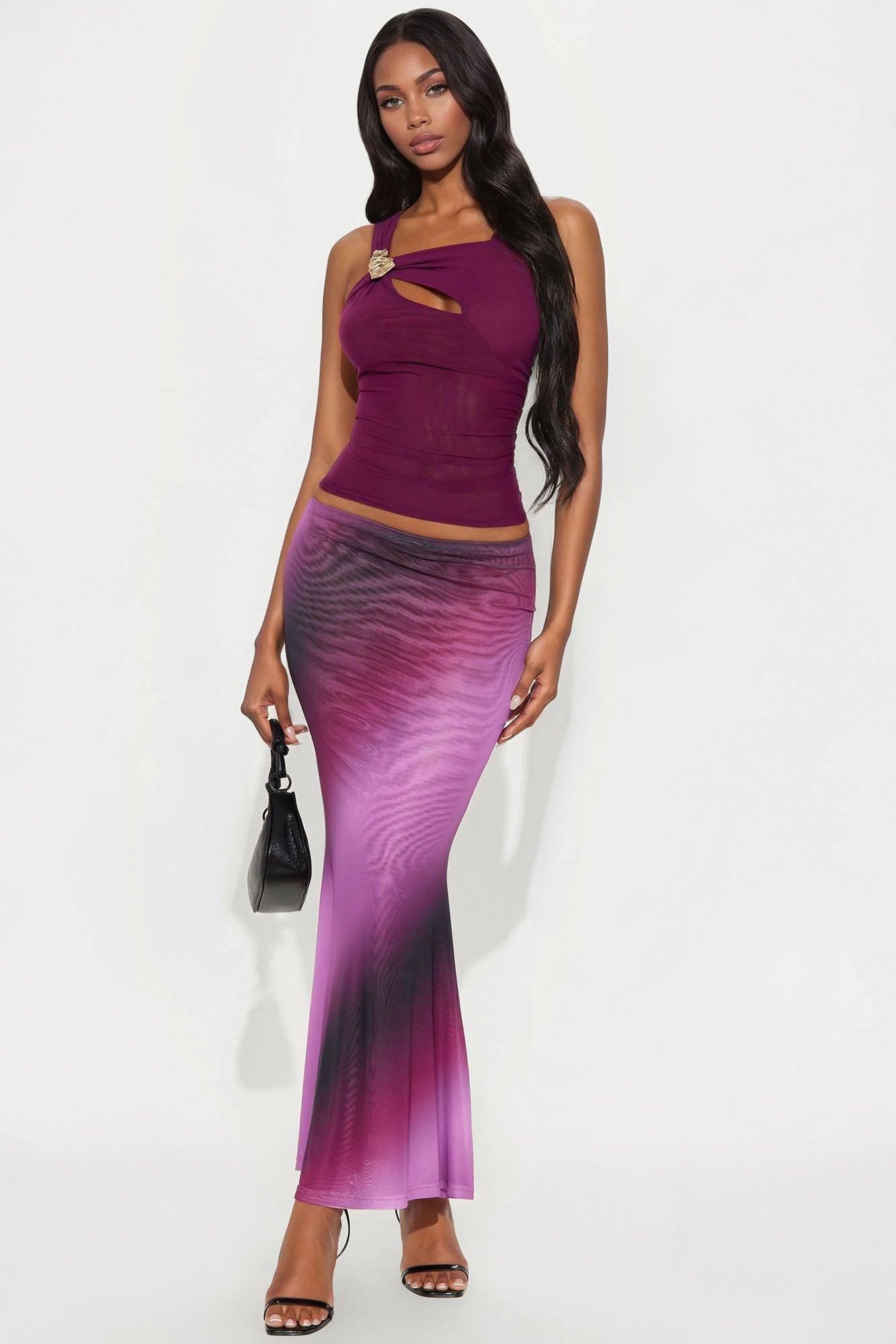 Iyla Ruched Cut Out Mesh Top - Plum Product Image
