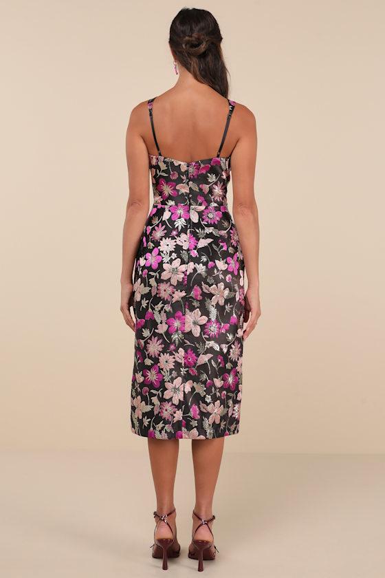 Immaculate Chicness Black Floral Brocade Midi Dress Product Image