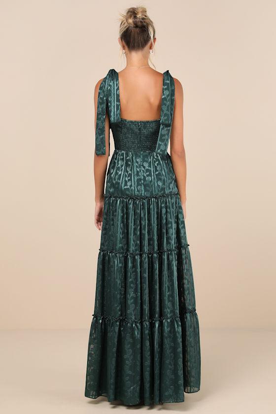 Picturesque Allure Green Jacquard Tie-Strap Maxi Dress Product Image