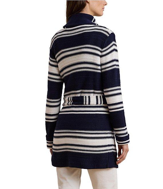 Lauren Ralph Lauren Cotton-Blend Stripe Shawl Collar Long Sleeve Belted Cardigan Product Image