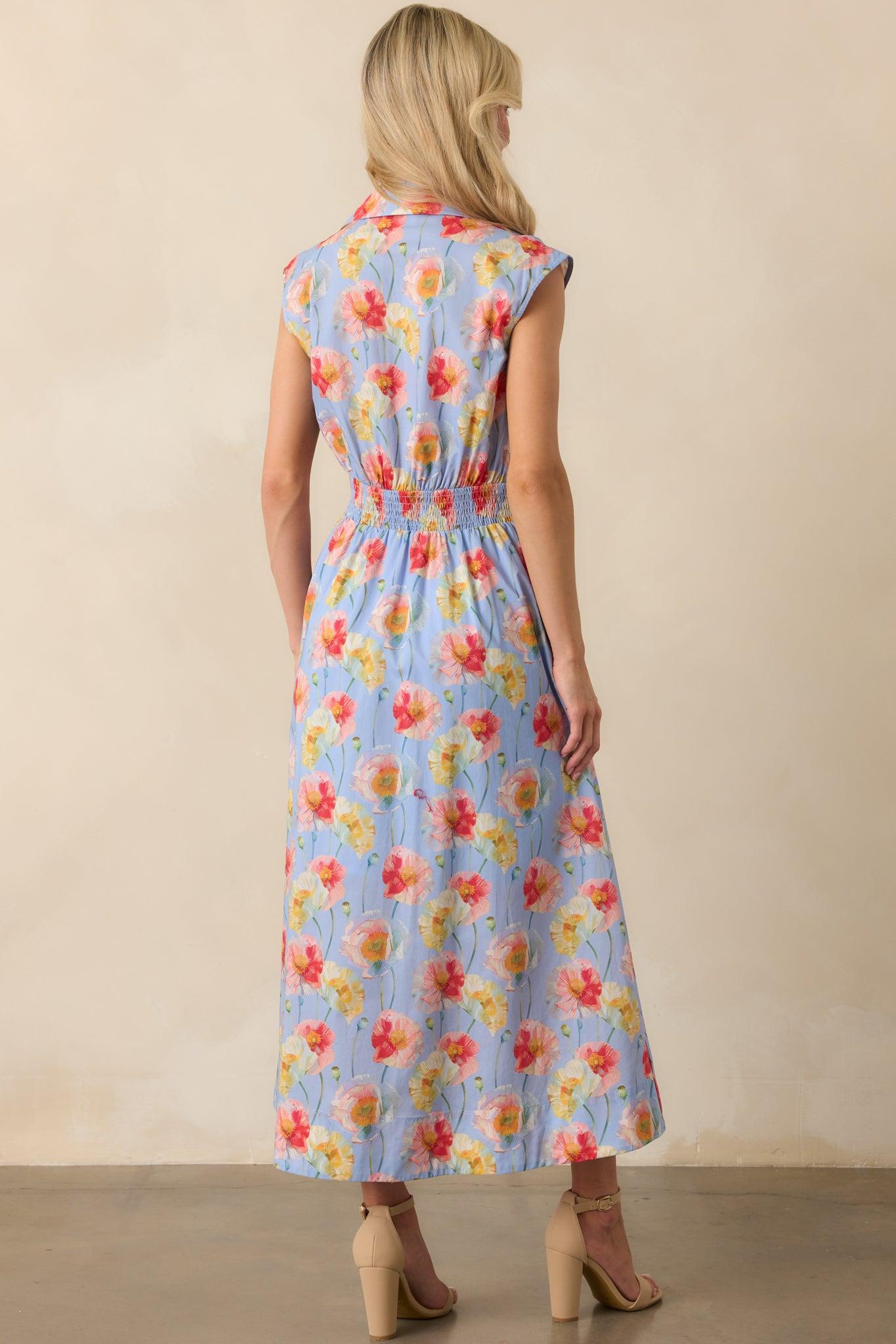 Only The Best Periwinkle Floral Print Cotton Tie Front Maxi Dress Product Image