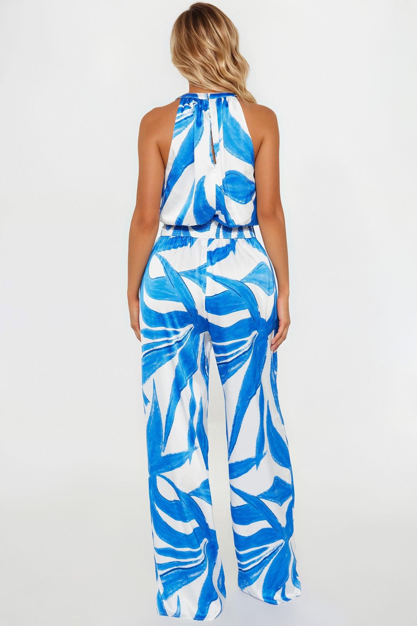 Escaping Reality Satin Jumpsuit - Blue/combo Female Product Image