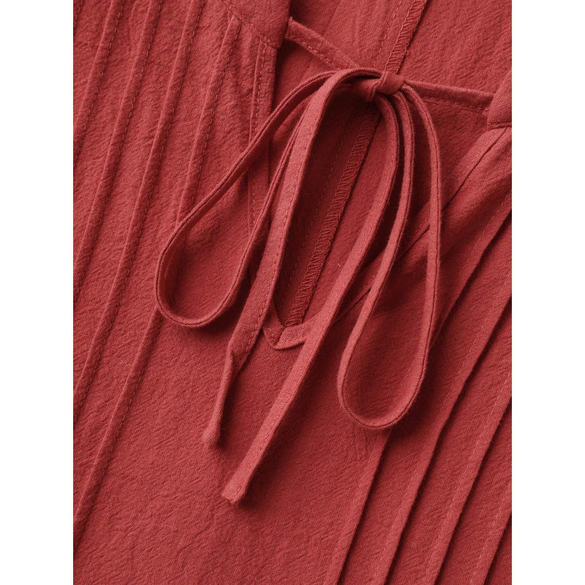 Plus Size Pure Cotton Pleated Pockets Midi Dress Russet Women Leisure Notched collar Long Sleeve Curvy BloomChic 22-24/3X Product Image