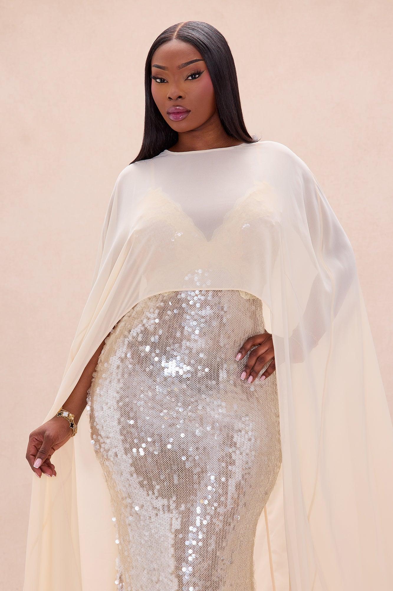 Ophelia Cape Sequin Maxi Dress - Champagne Female Product Image