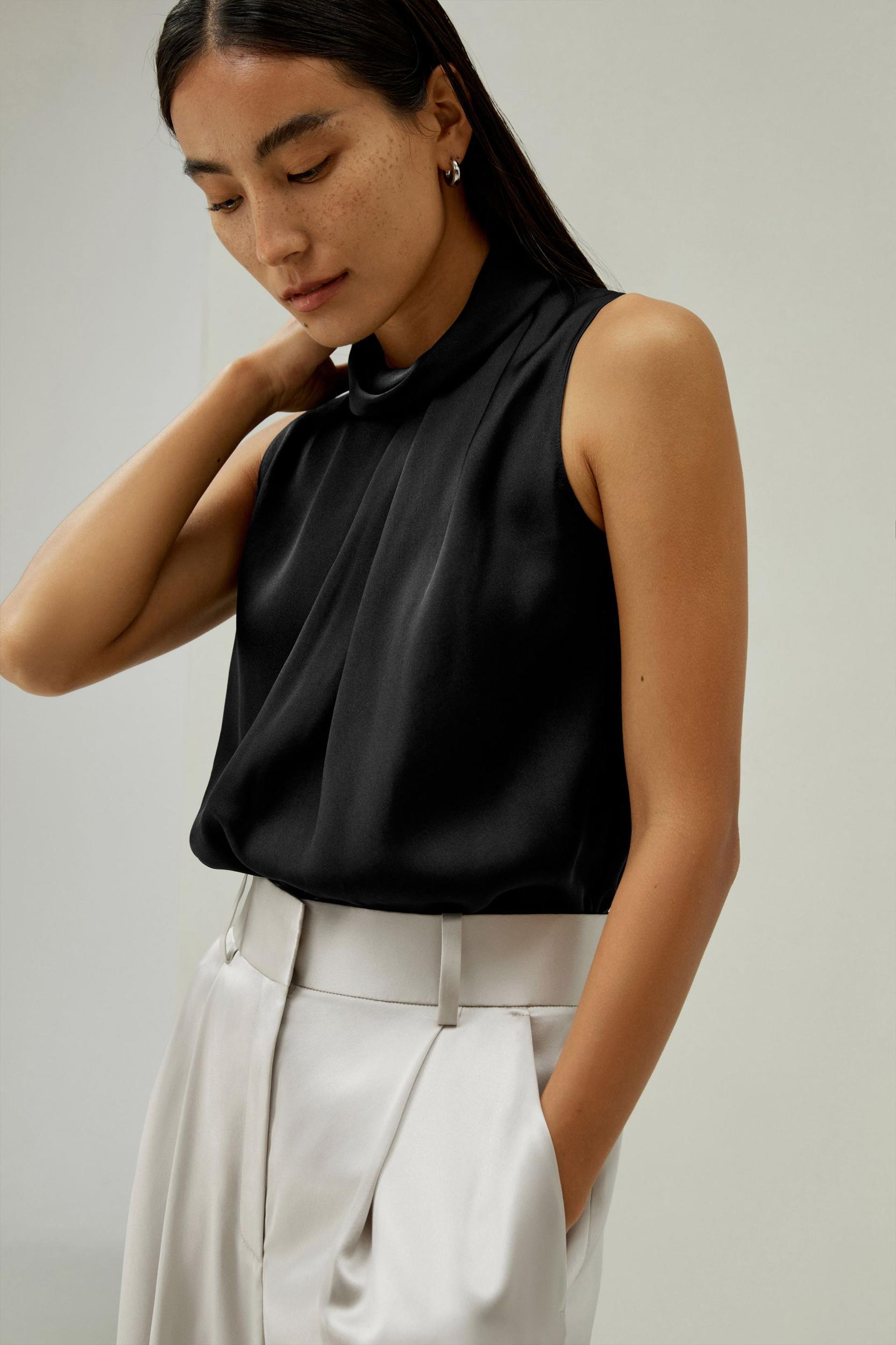 LILYSILK Silk Blouse Women - Dark Olive Mulberry Silk - Elegant Cowl Neck Blouse XS Product Image