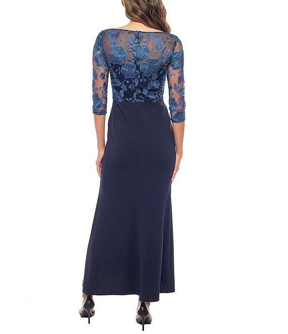 Marina Boat Neck 3/4 Sleeve Embroidered Bodice Sheath Gown Product Image