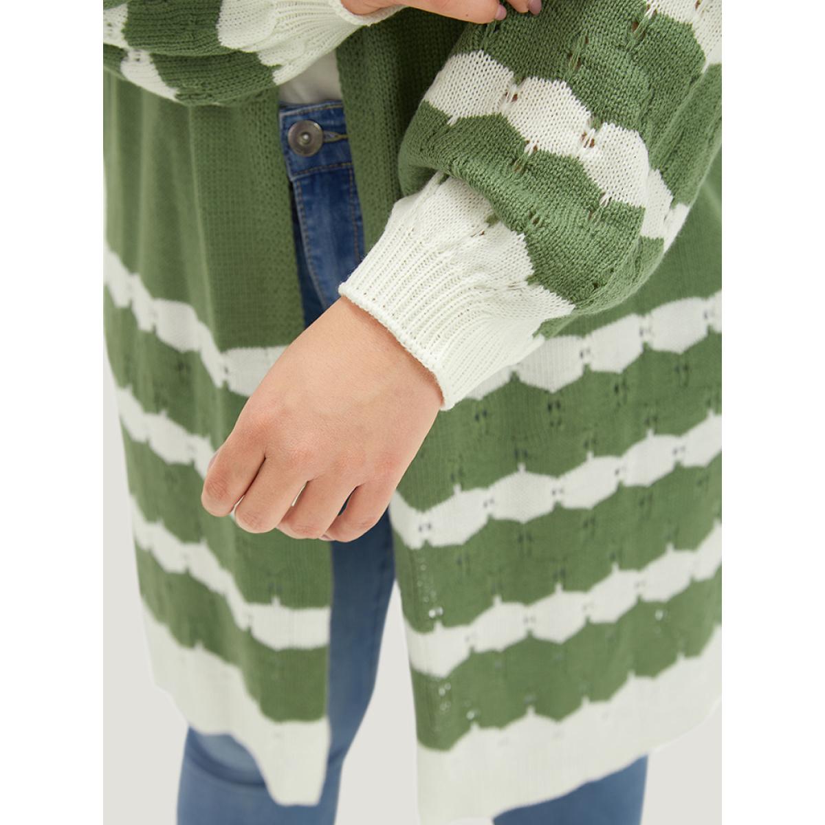 Plus Size Two Tone Open Front Split Side Cardigan Green Women Casual Loose Long Sleeve Everyday Cardigans BloomChic 18-20/2X Product Image
