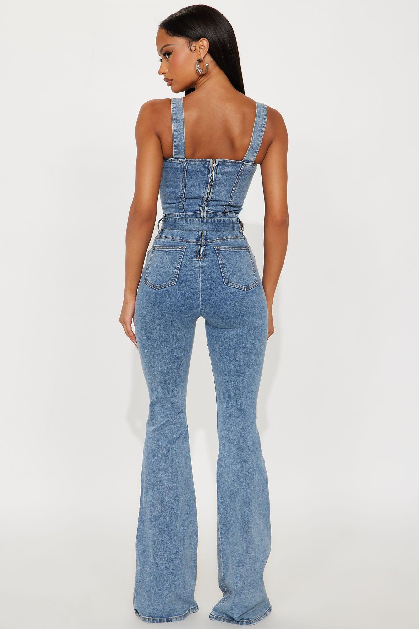 Star Dazzle Embellished Denim Jumpsuit - Denim Female Product Image