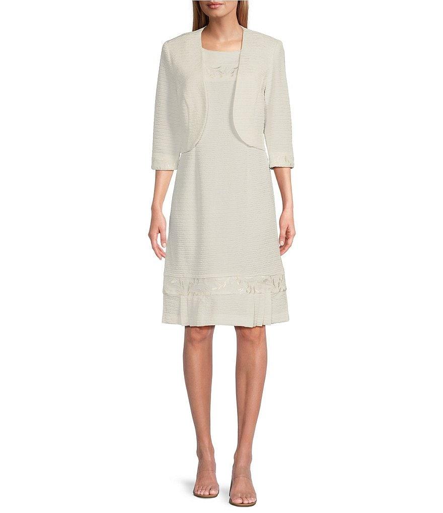 Le Bos 3/4 Sleeve Round Neck Embroidered Flounce Hem 2-Piece Jacket Dress Product Image