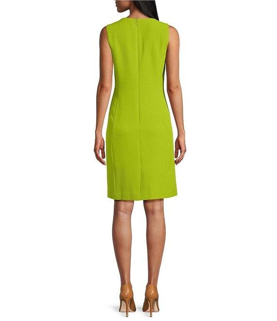 Kasper Crepe Sleeveless Round Neck Multi Seam Sheath Dress Product Image