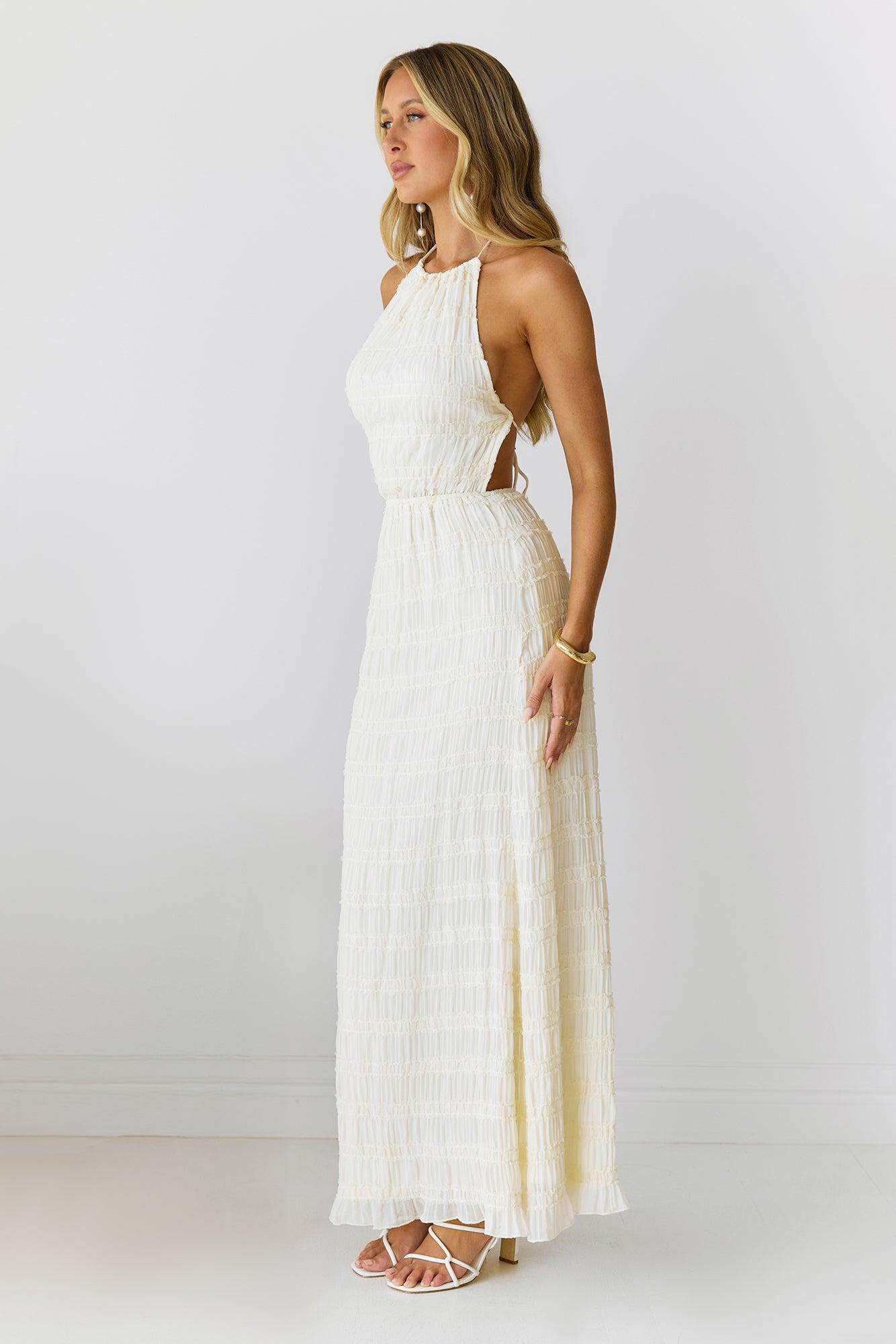 Sultry Samba Halter Maxi Dress Cream Product Image
