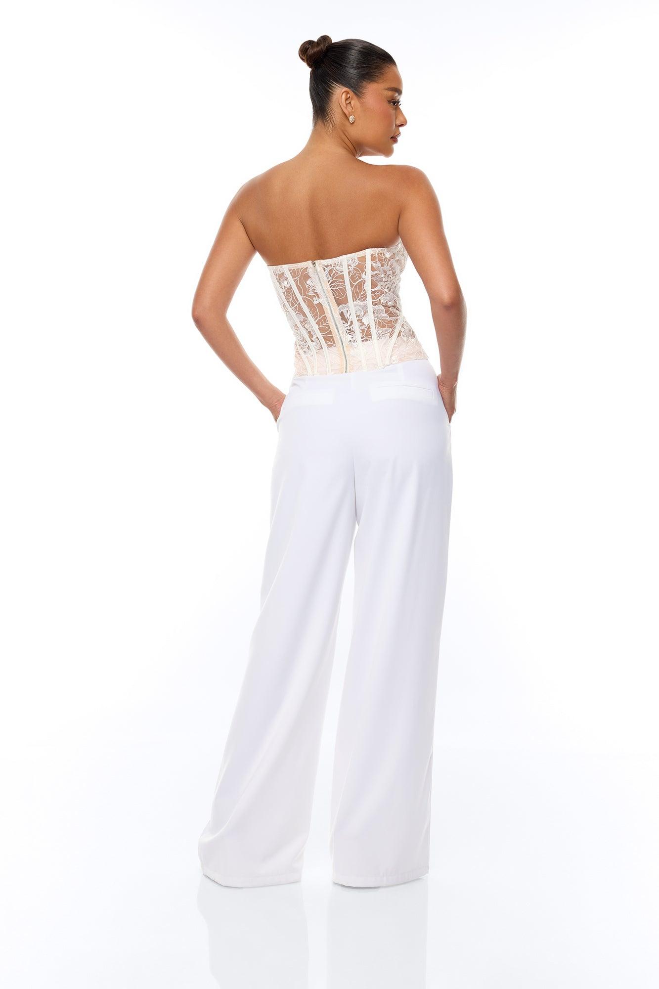 Brenda Lace Corset Pant Set - White Female Product Image
